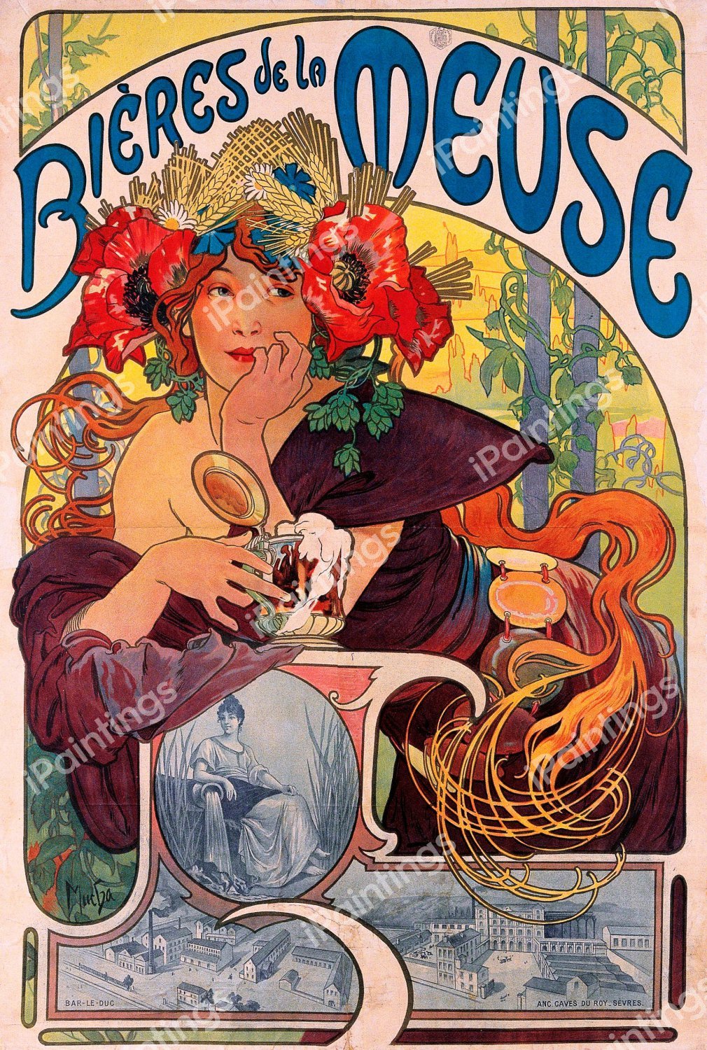 Bieres de la Meuse, 1897. The painting by Alphonse Mucha