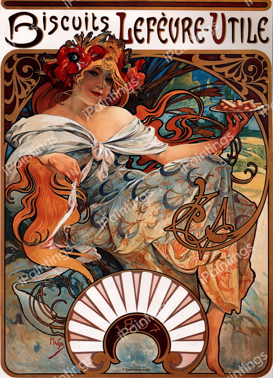 Biscuits Lefevre Utile, 1896. The painting by Alphonse Mucha