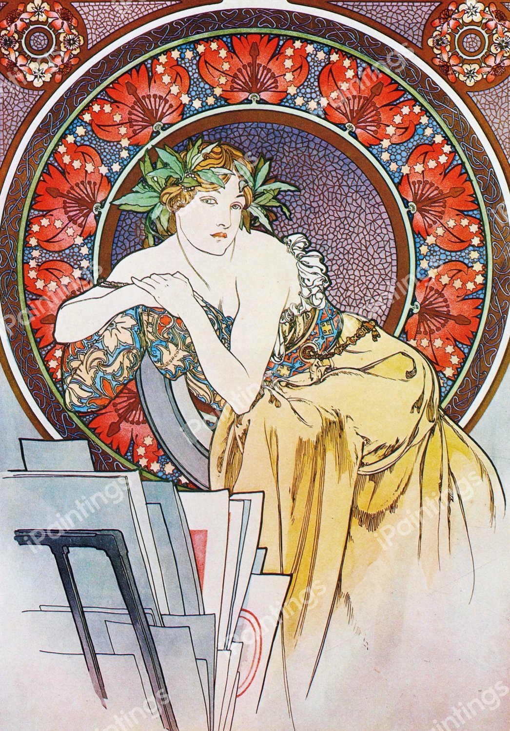 Girl with Easel, 1898. The painting by Alphonse Mucha