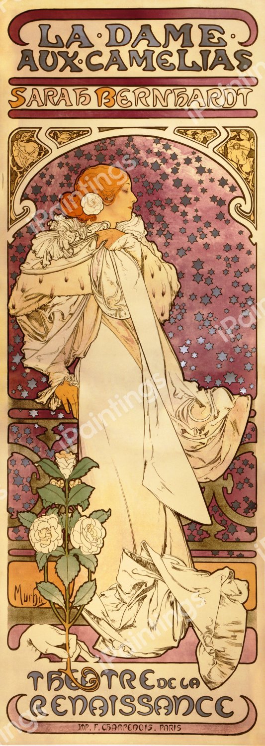 La Dame aux Camelias, 1896 . The painting by Alphonse Mucha