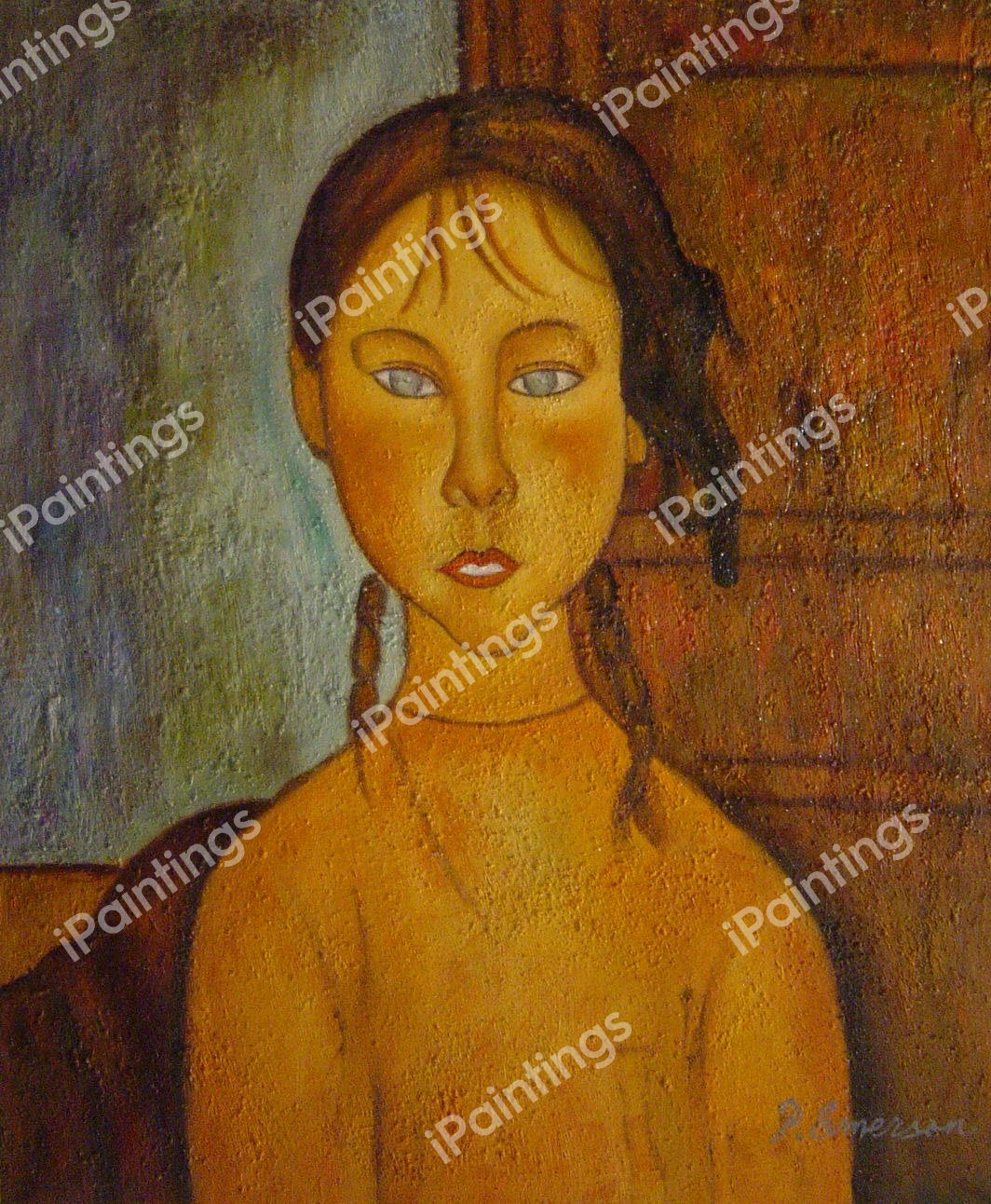 Girl With Braids. The painting by Amedeo Modigliani