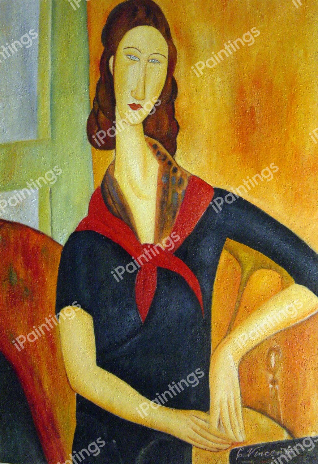 Jeanne Hebuterne In A Scarf. The painting by Amedeo Modigliani