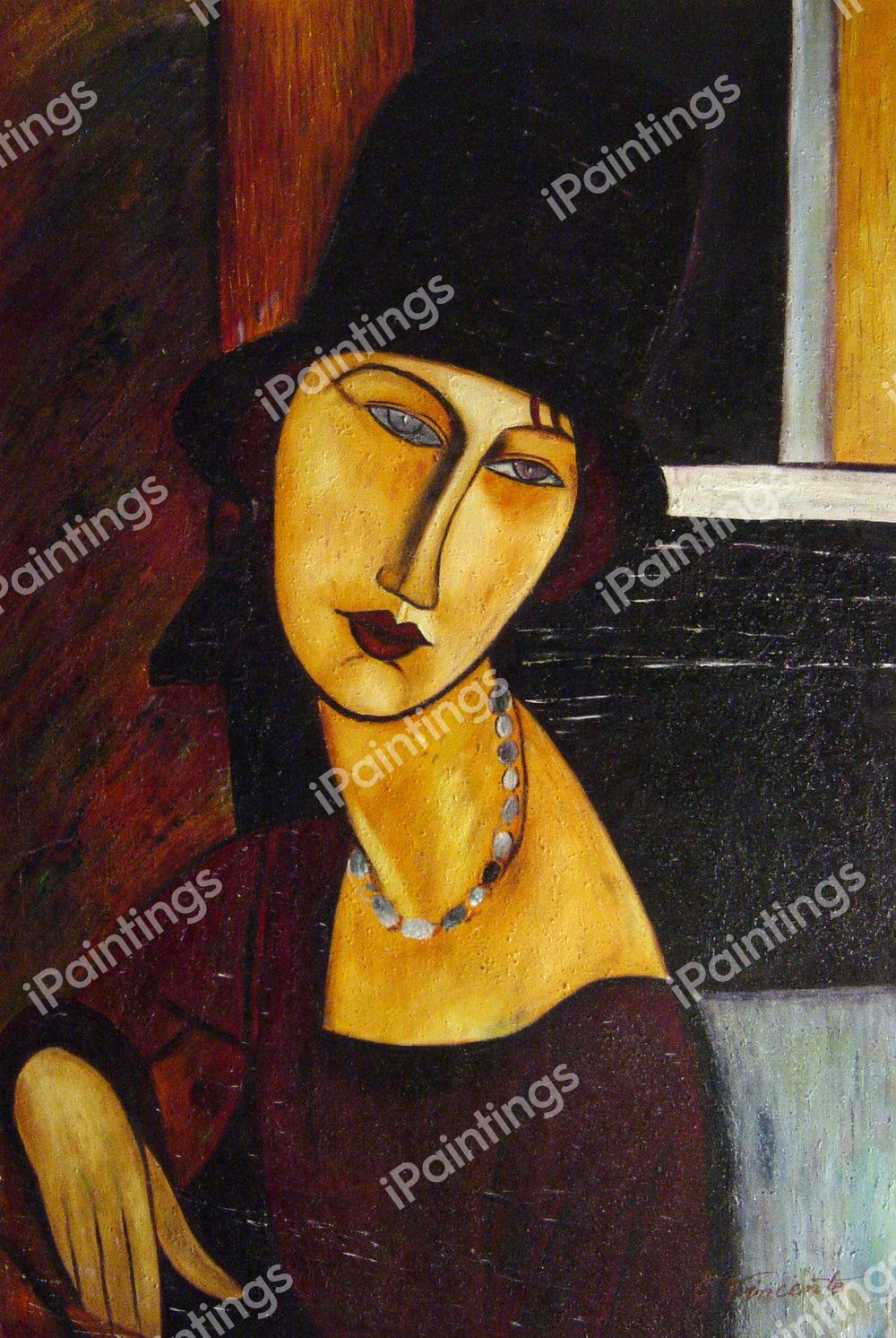 Jeanne Hebuterne With Hat And Necklace. The painting by Amedeo Modigliani