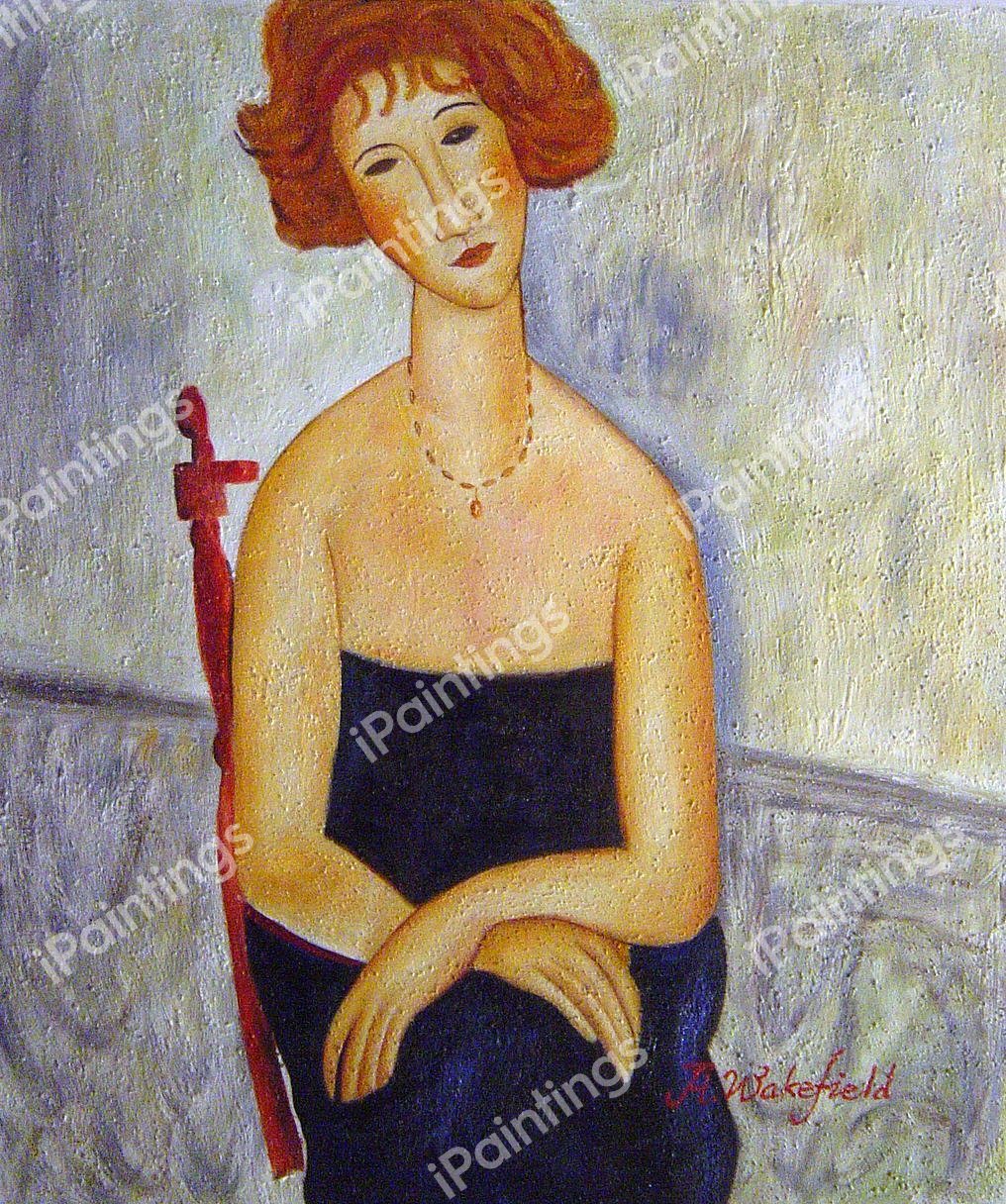 Readhead Wearing A Pendant. The painting by Amedeo Modigliani