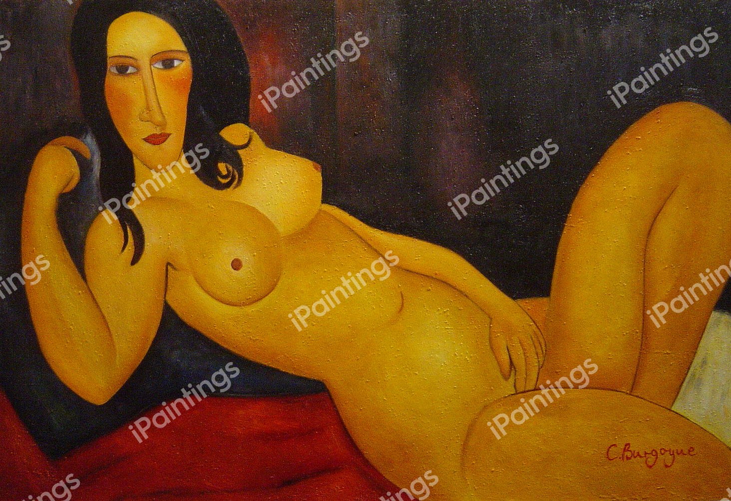 Reclining Nude With Flowing Hair. The painting by Amedeo Modigliani
