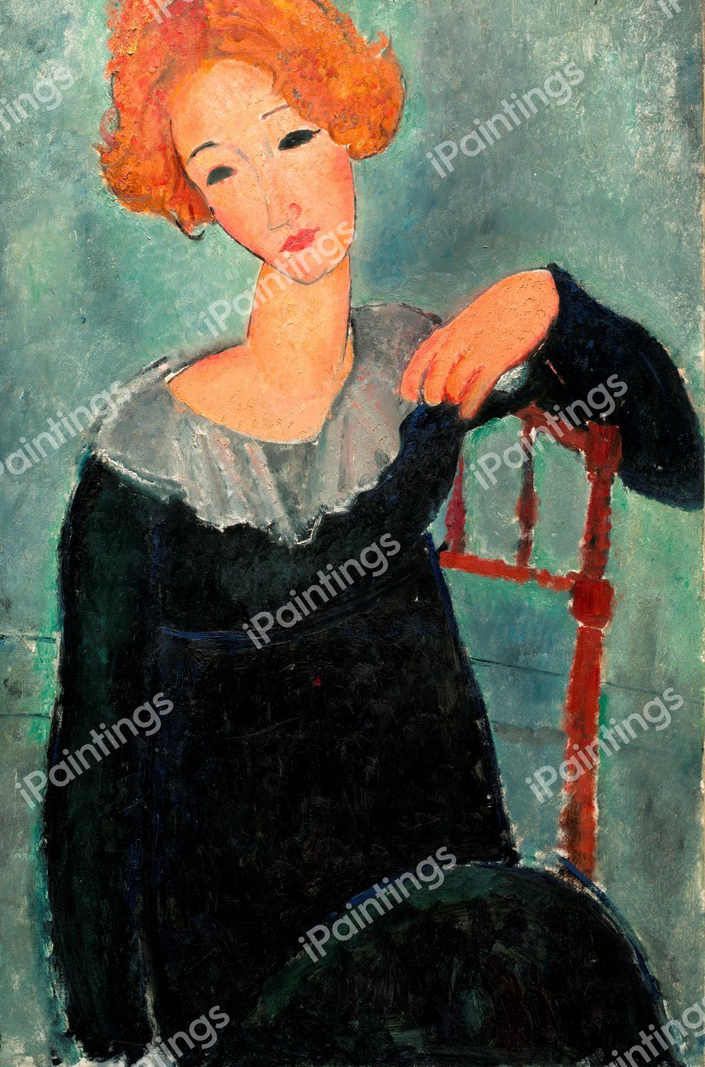 The Woman with Red Hair. The painting by Amedeo Modigliani