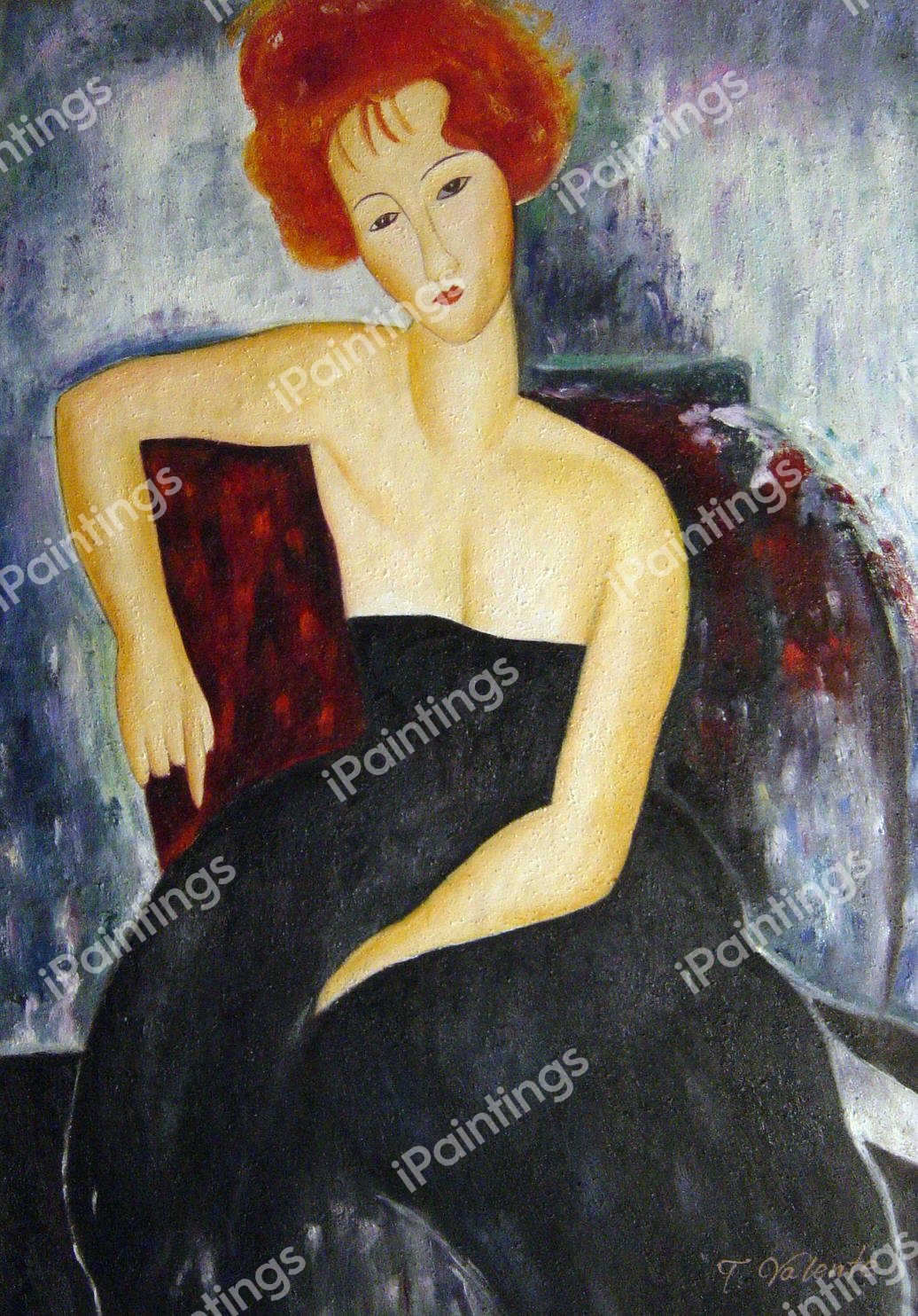 Young Redhead In An Evening Dress. The painting by Amedeo Modigliani