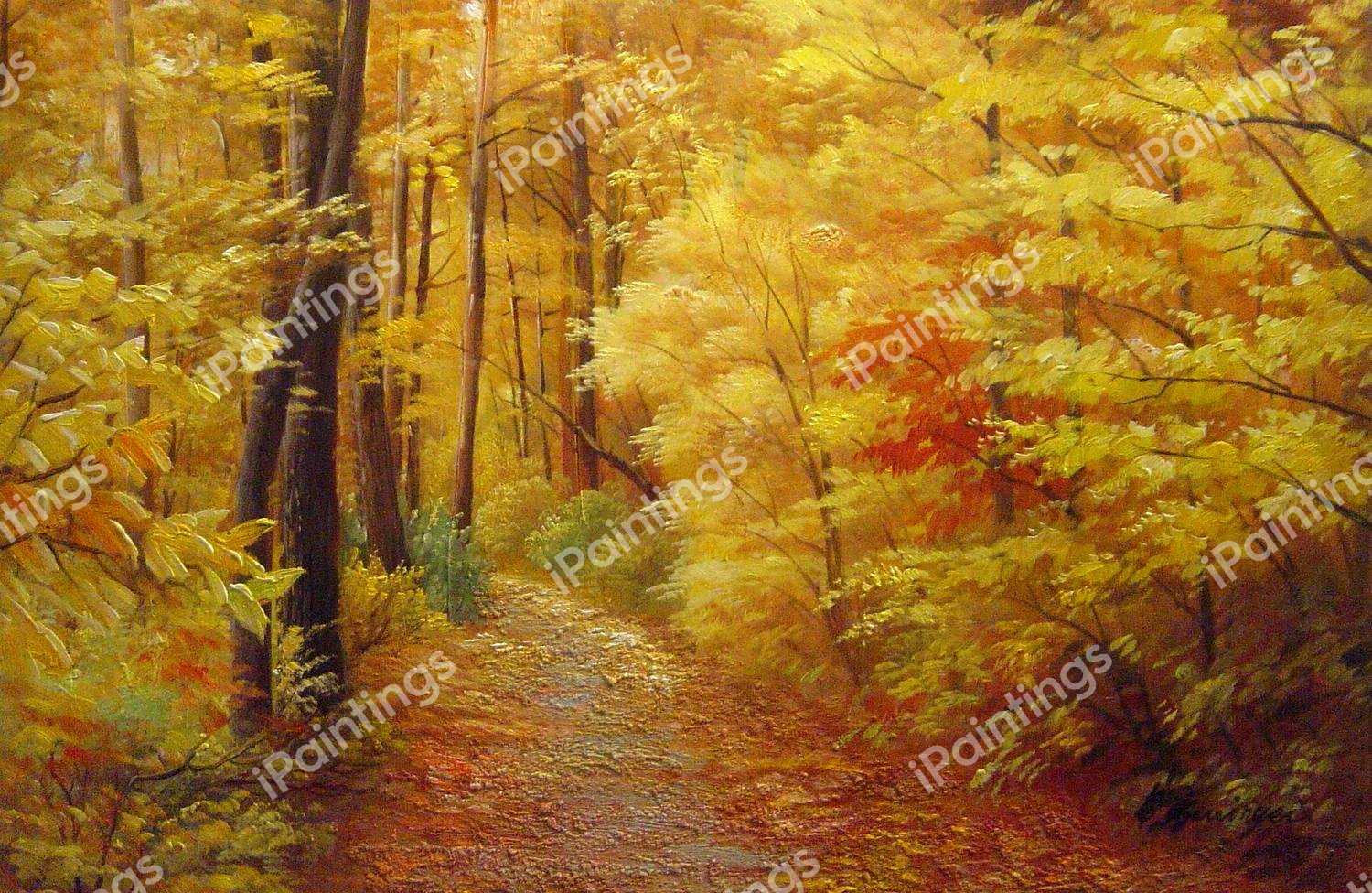 An Inviting Path In The Fall Foliage. The painting by Our Originals