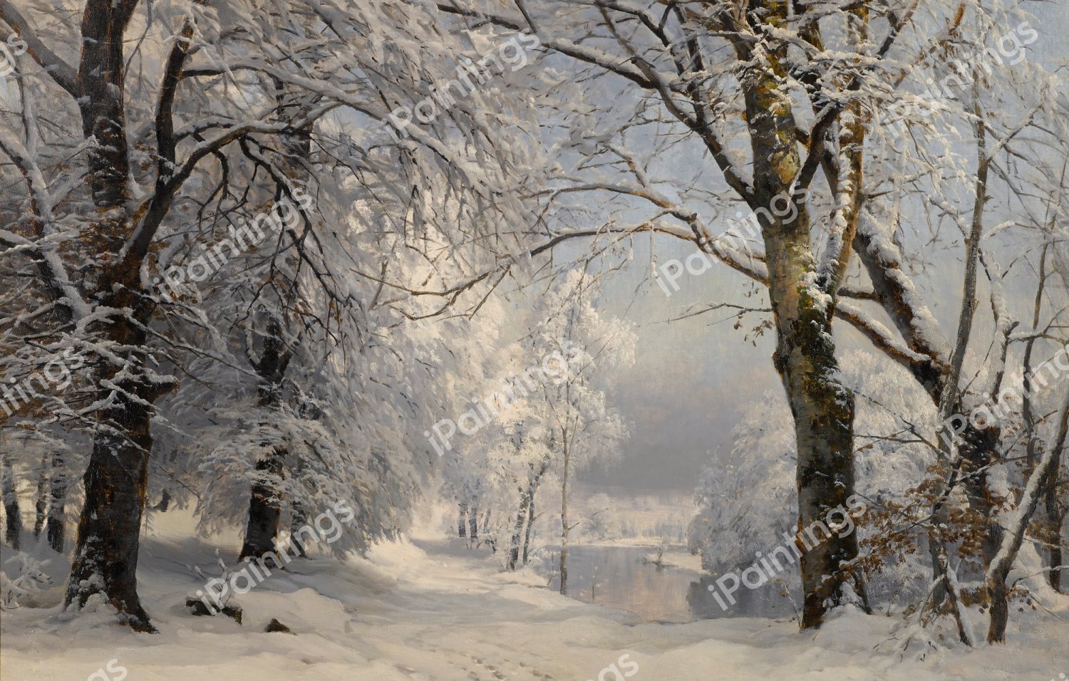 A Beautiful Forest in Winter. The painting by Anders Andersen-Lundby