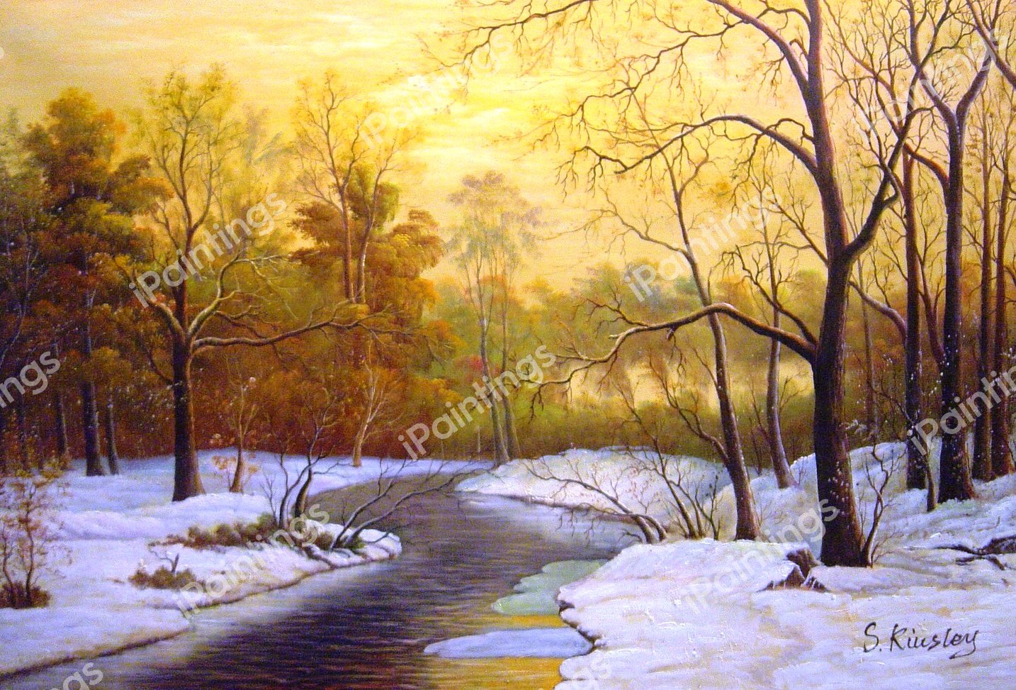 A Winter River Landscape. The painting by Anders Andersen-Lundby