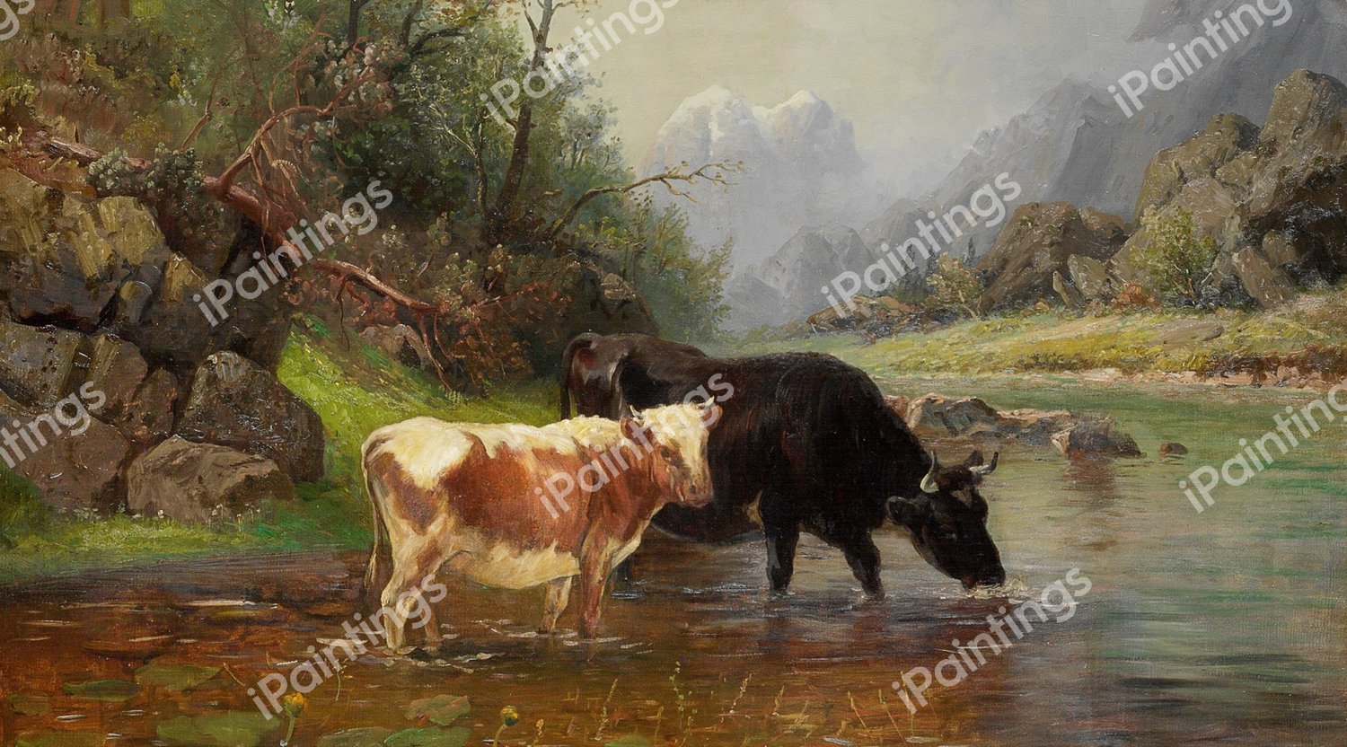 At the Watering Point . The painting by Anders Askevold