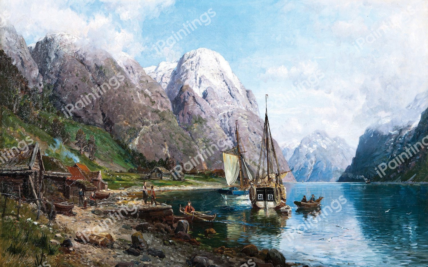 Harbor in the Sognefjord. The painting by Anders Askevold