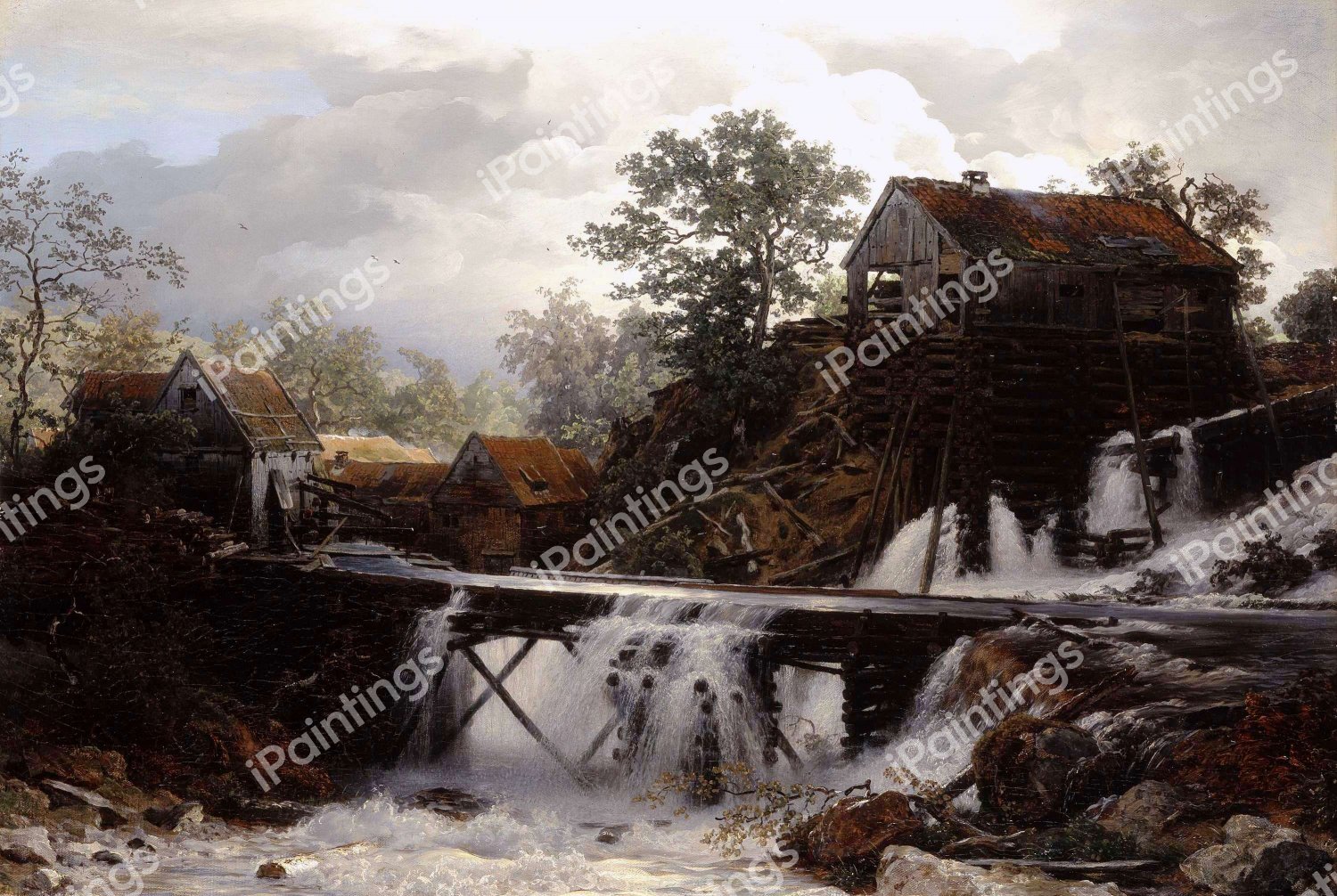 A Saw Mill in Westphalia. The painting by Andreas Achenbach