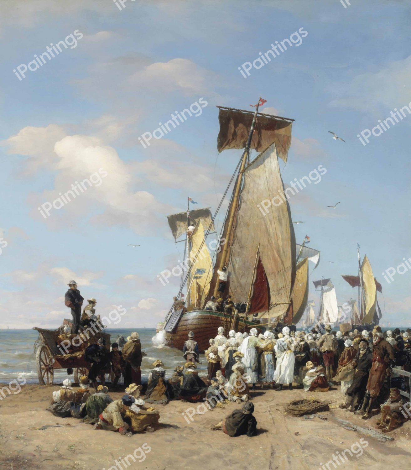 Exit of the Herring Fleet. The painting by Andreas Achenbach