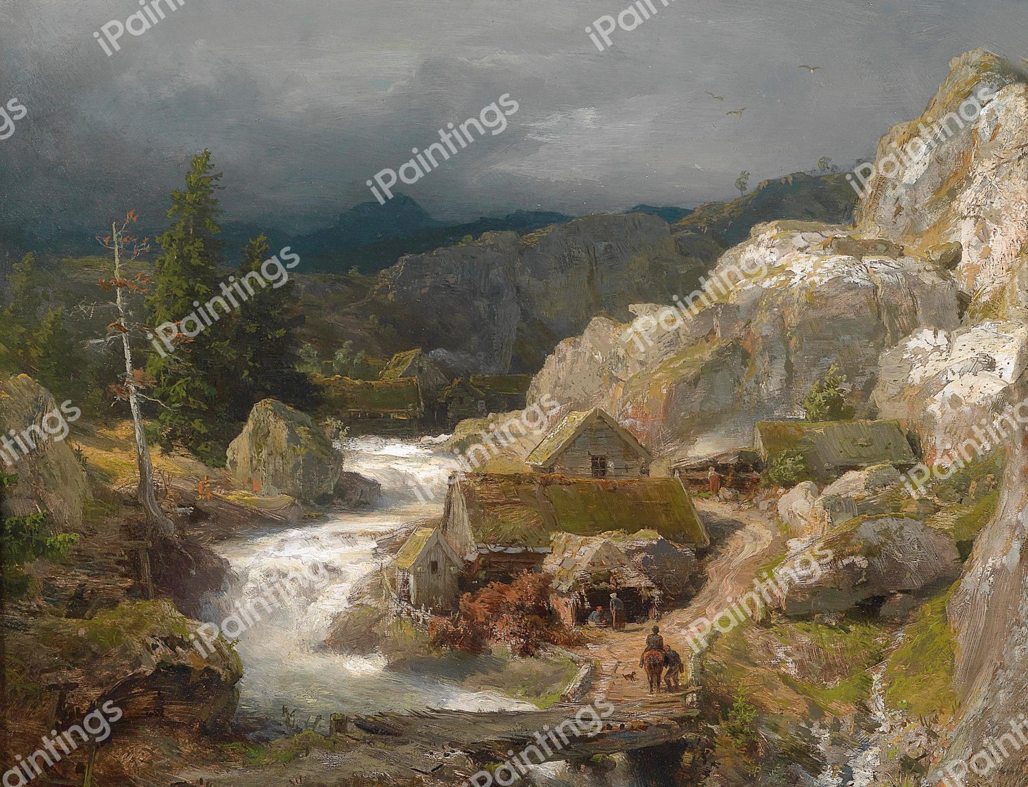 Mill on the Mountain Stream. The painting by Andreas Achenbach