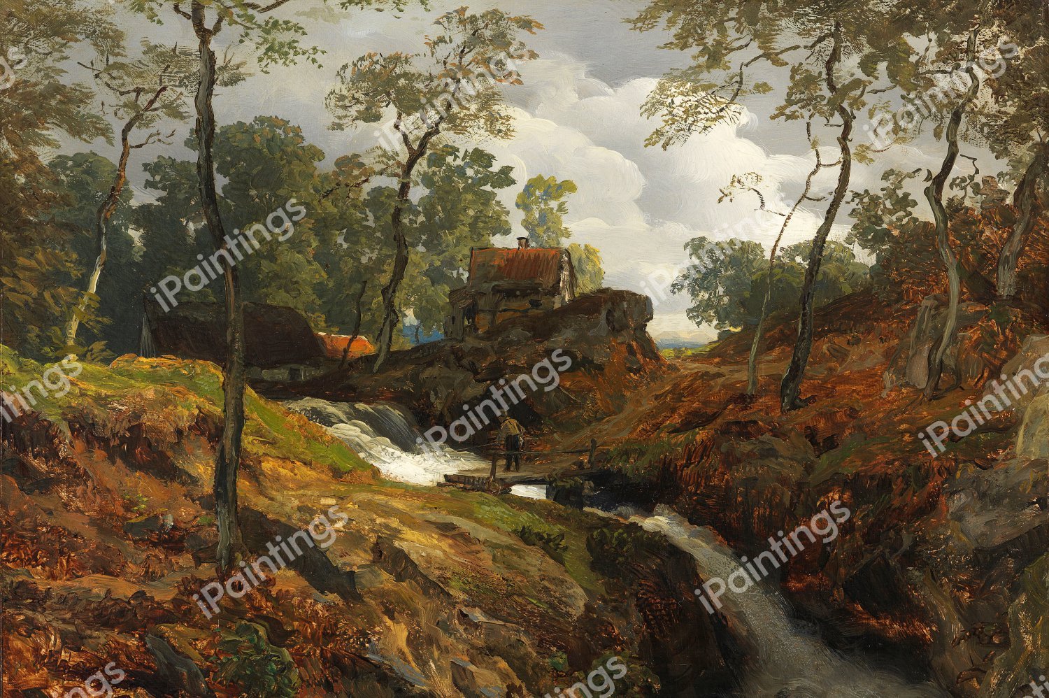 On the River. The painting by Andreas Achenbach