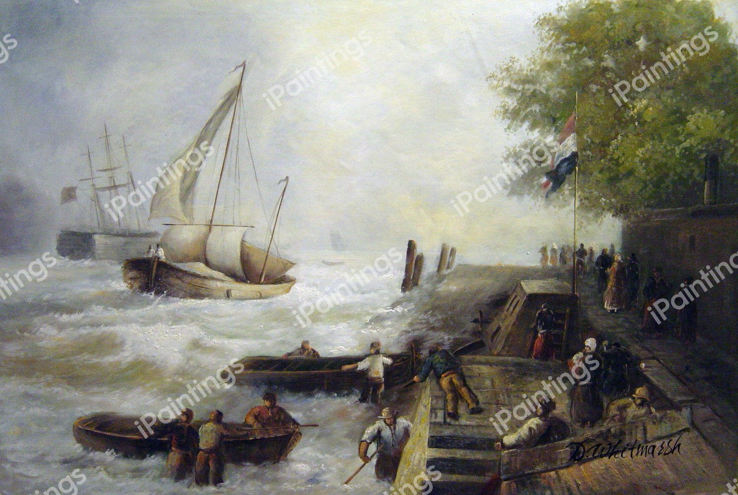 Return To Harbour In Rough Seas. The painting by Andreas Achenbach