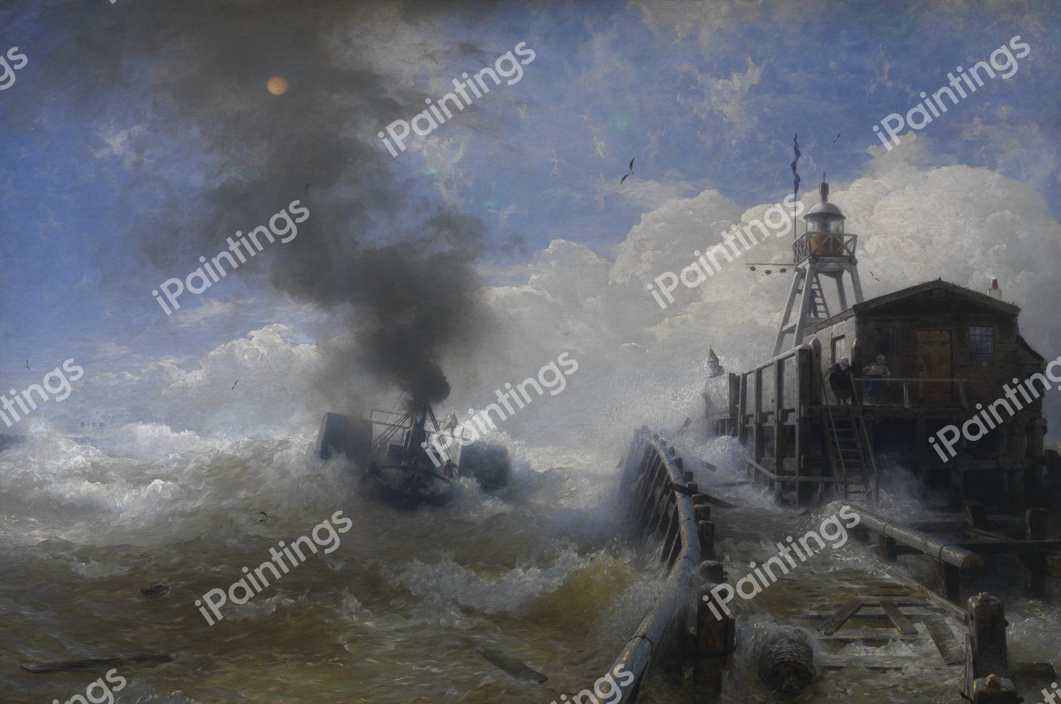 The Port of Ostend at High Tide. The painting by Andreas Achenbach