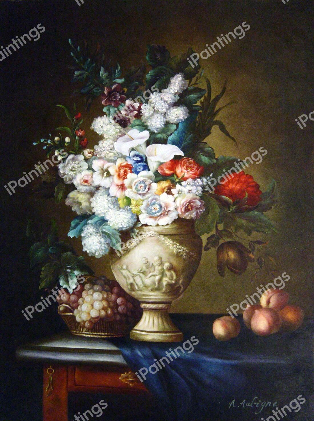Bouquet of Flowers In A Terracotta Vase, With Peaches And Grapes. The painting by Anne Vallayer-Coster