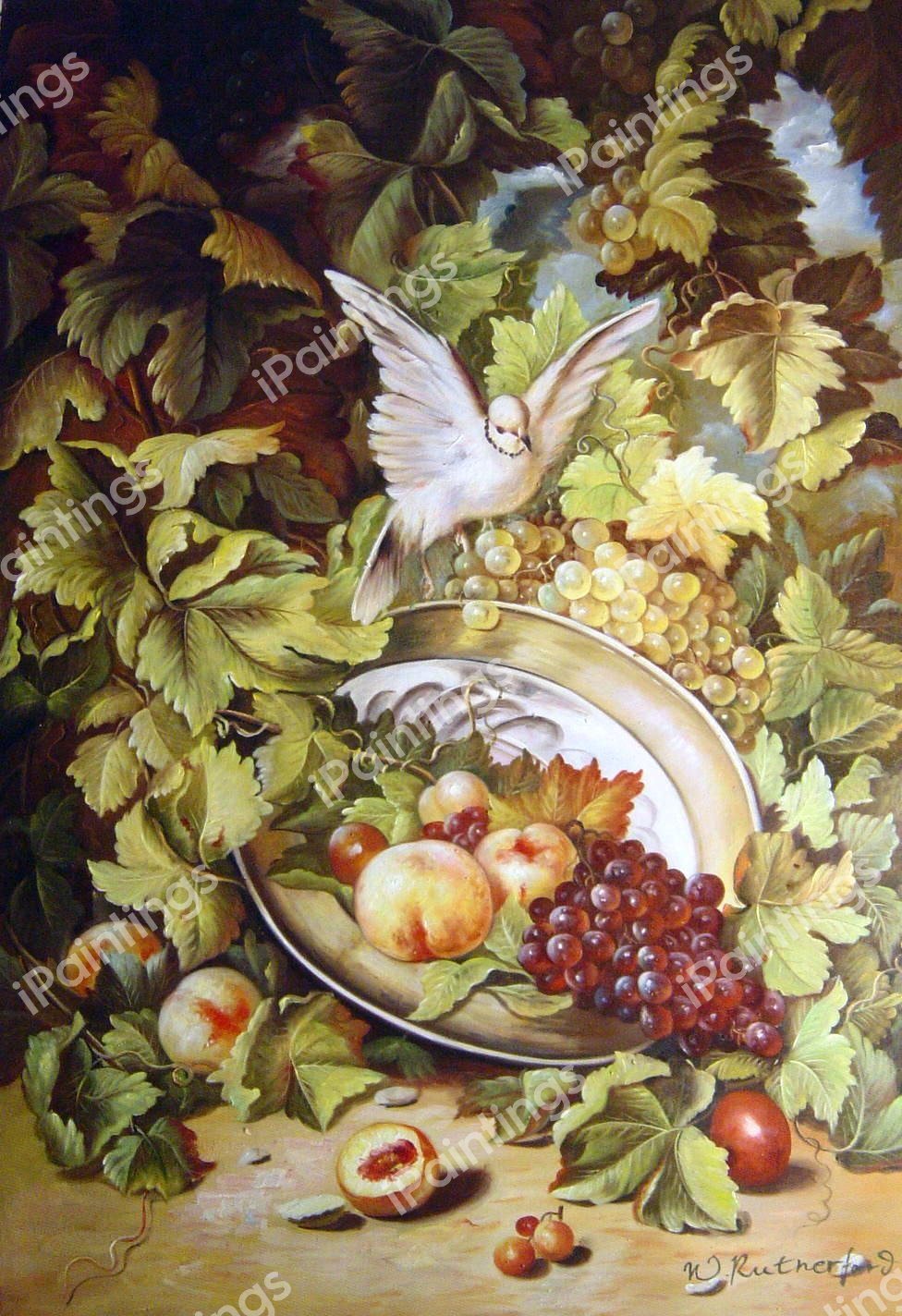 Peaches And Grapes With A Dove. The painting by Antoine Bourland