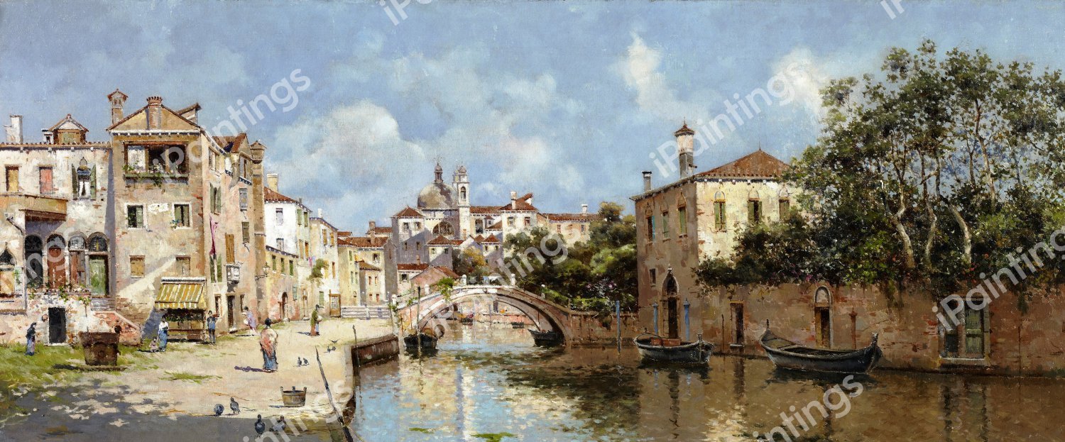Venetian Canal, Venice. The painting by Anton Maria de Reyna-Manescau 