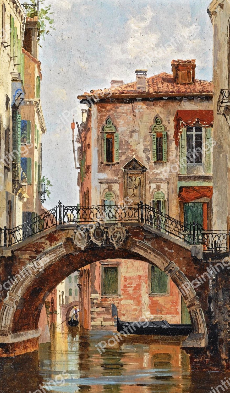 A Bridge Over a Venetian Canal. The painting by Antonietta Brandeis