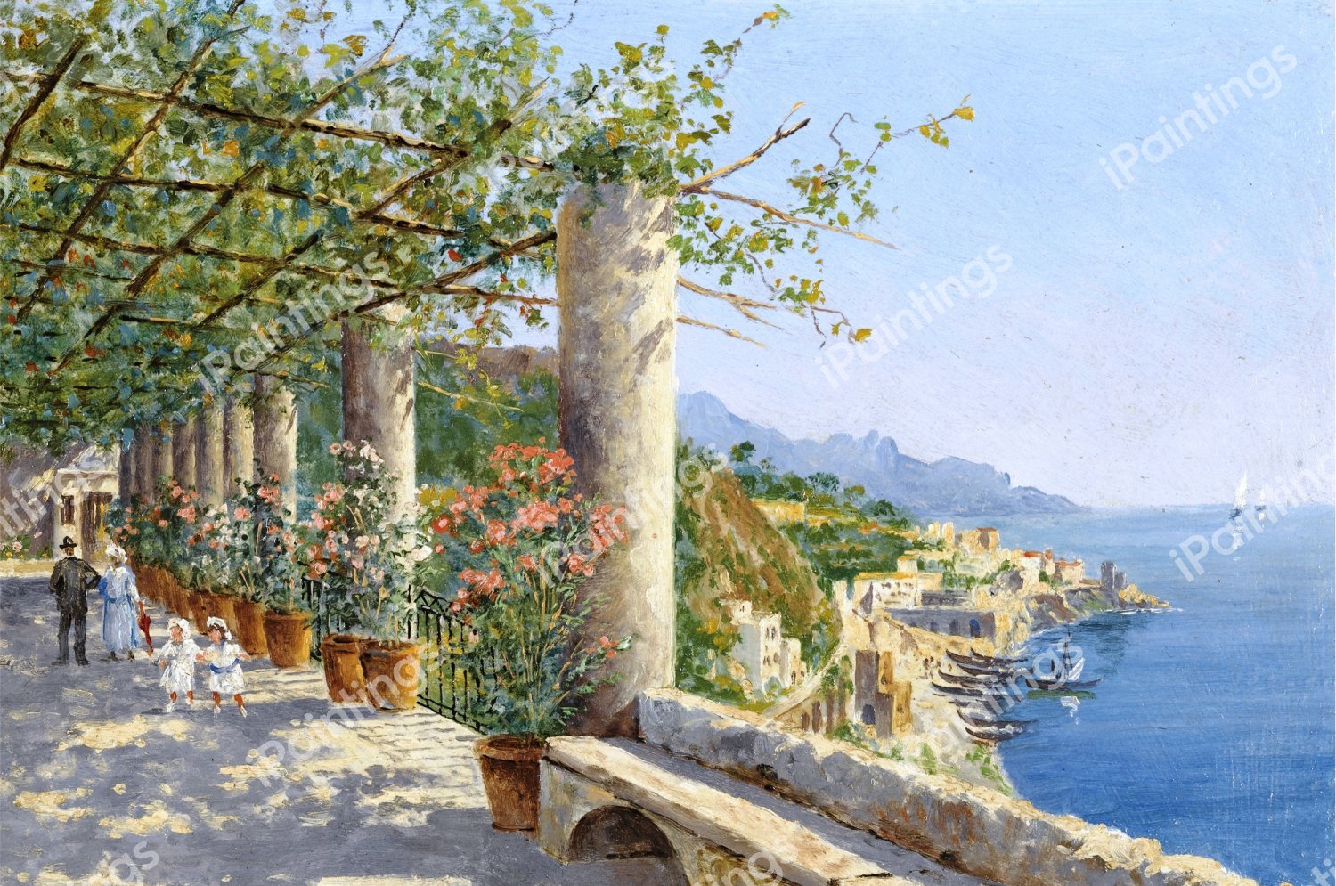 A Coastal Stroll in Sorrento. The painting by Antonietta Brandeis