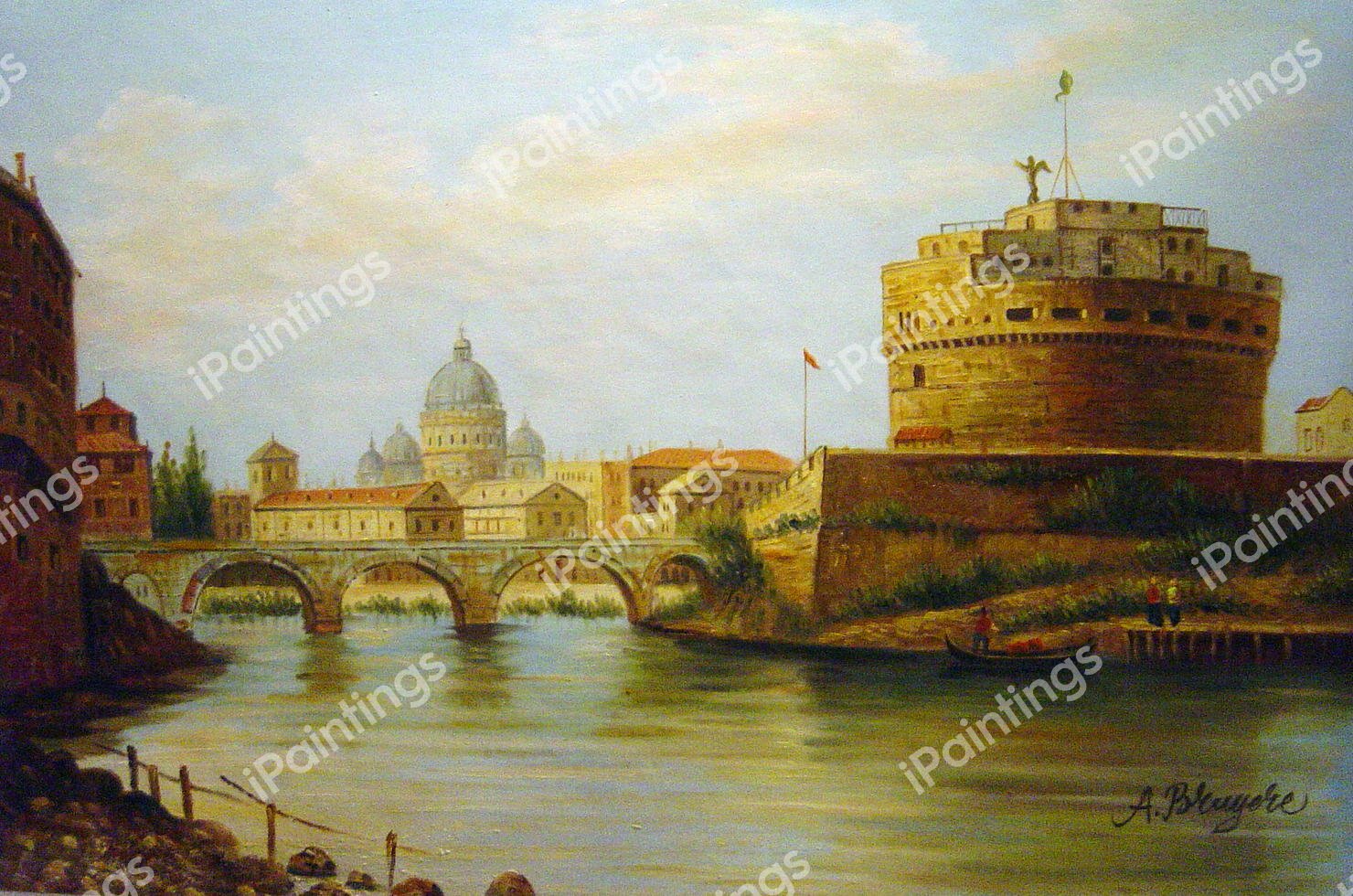 Castle Santangelo And St. Peter&#39s From The Tiber. The painting by Antonietta Brandeis