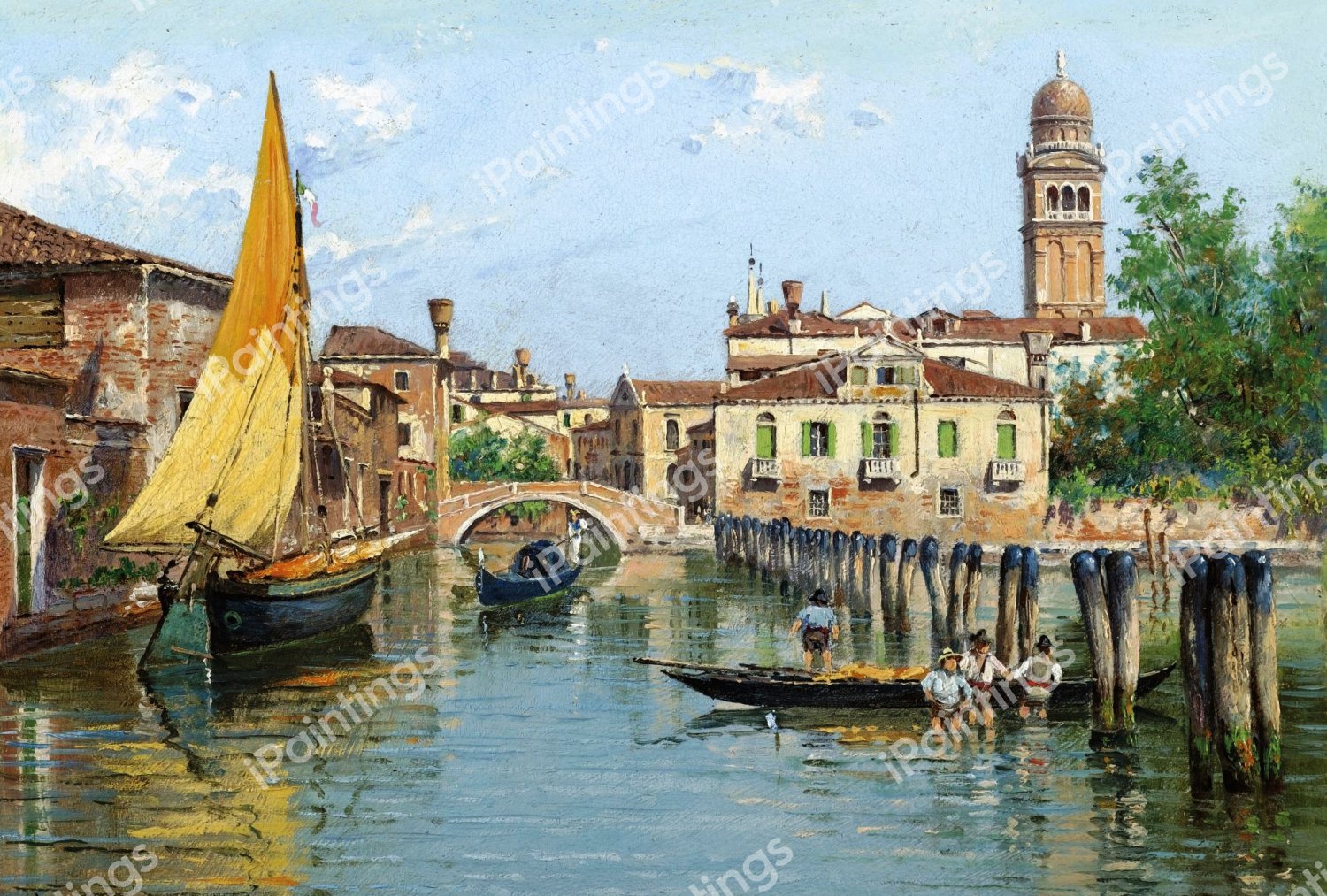 Gondolas on a Canal in Venice. The painting by Antonietta Brandeis