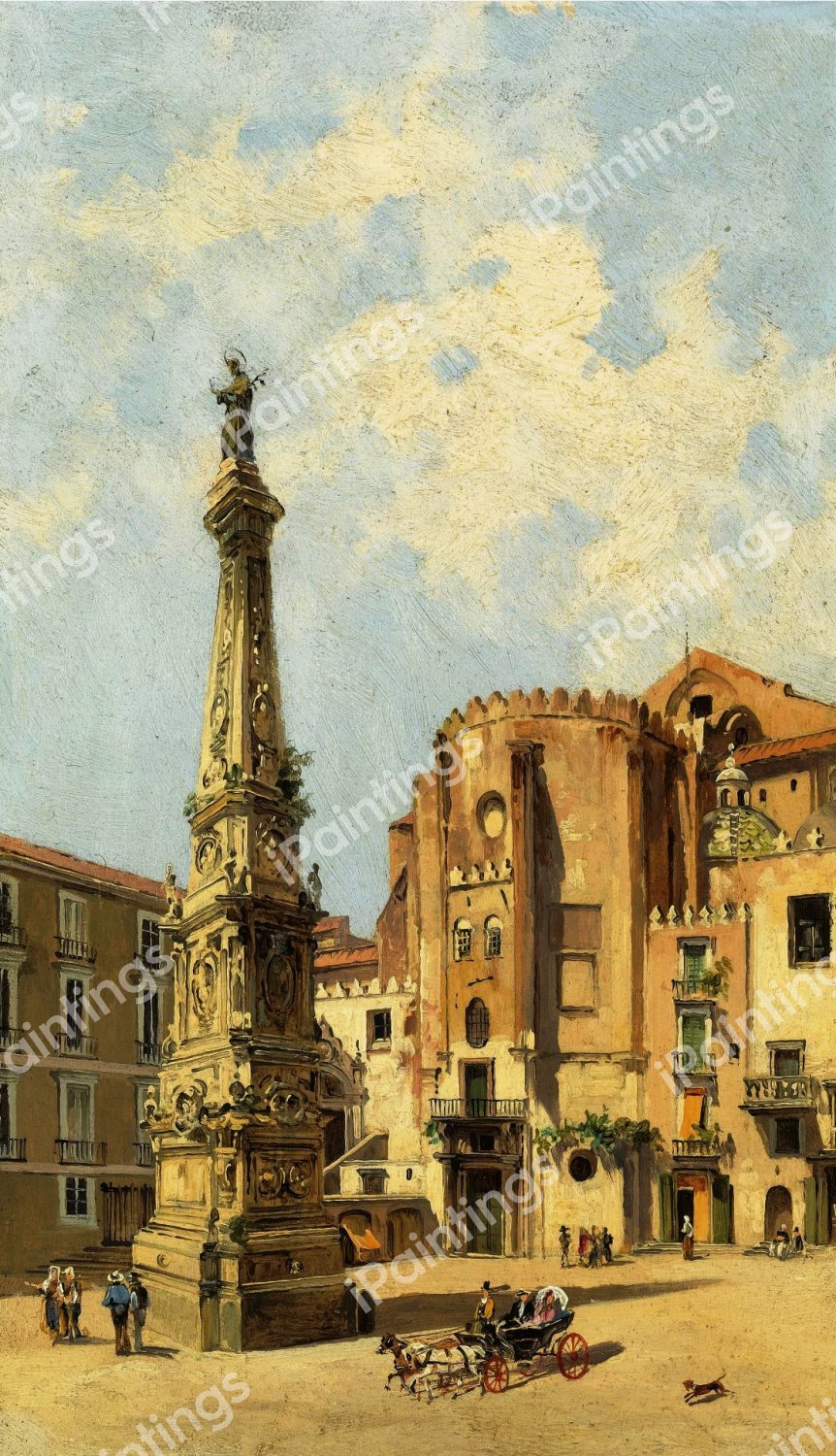 The Carriage on Piazza di San Domenico Maggiore, Naples. The painting by Antonietta Brandeis