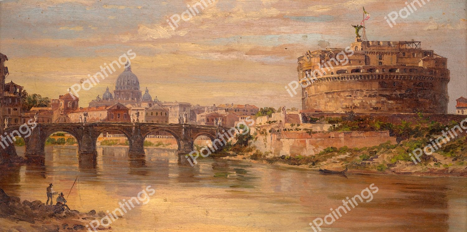 The Tiber with Castel Saint Angelo and St. Peters. The painting by Antonietta Brandeis
