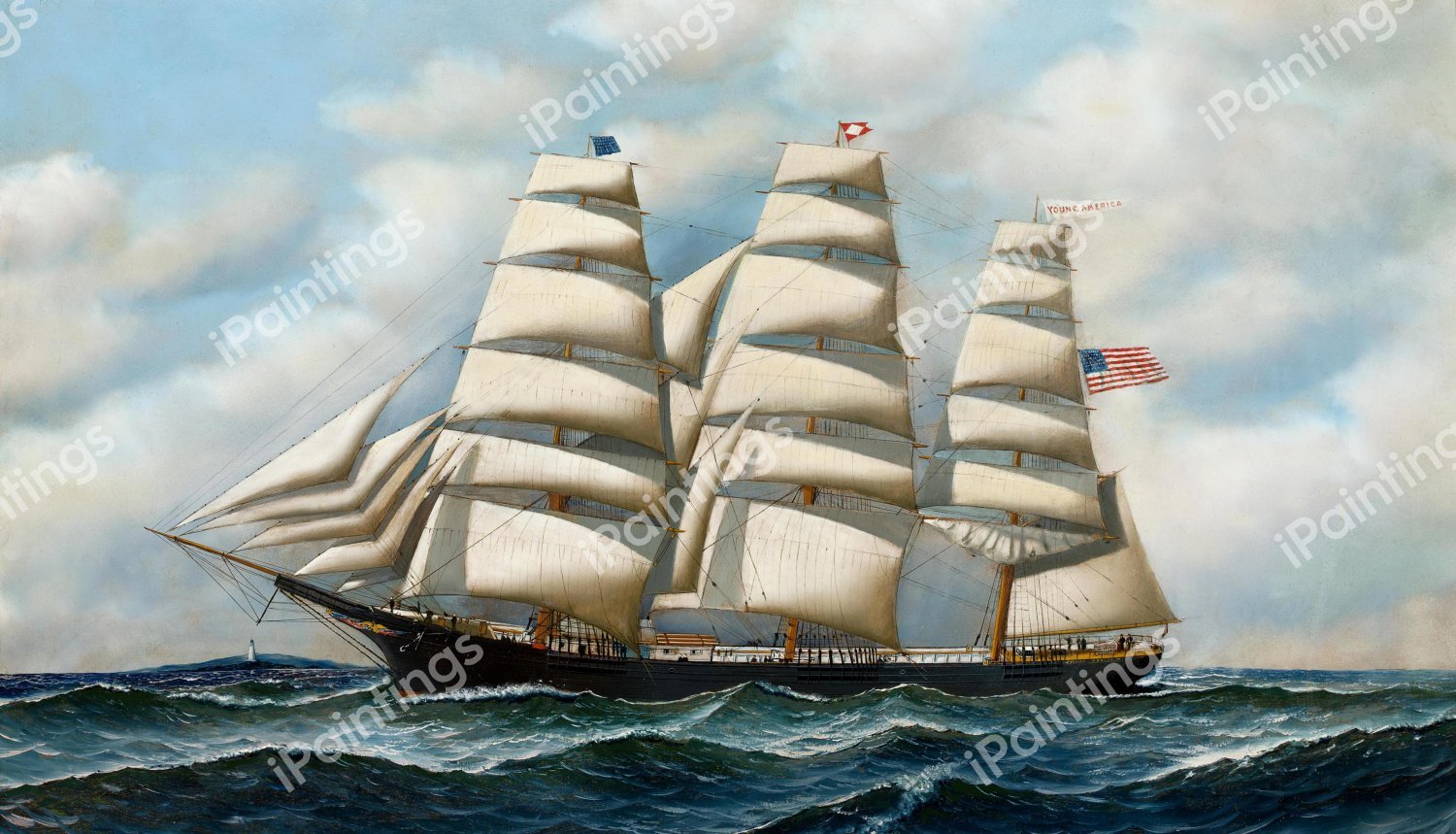 The Ship Young America at Sea. The painting by Antonio Jacobsen