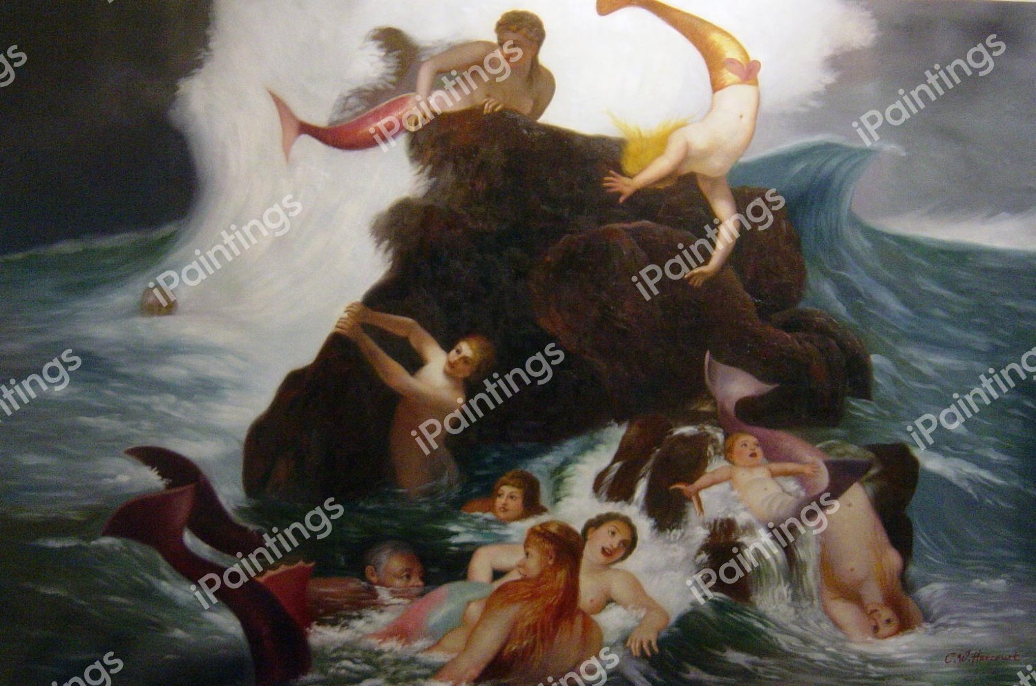 Mermaids At Play. The painting by Arnold Bocklin