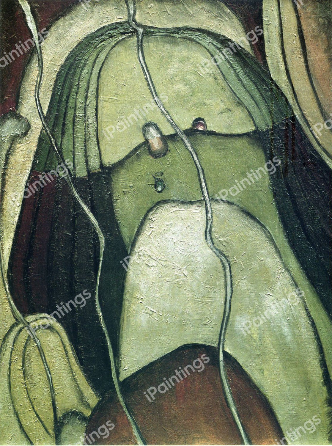 River Bottom, Silver, Ochre, Carmine, Green. The painting by Arthur Dove