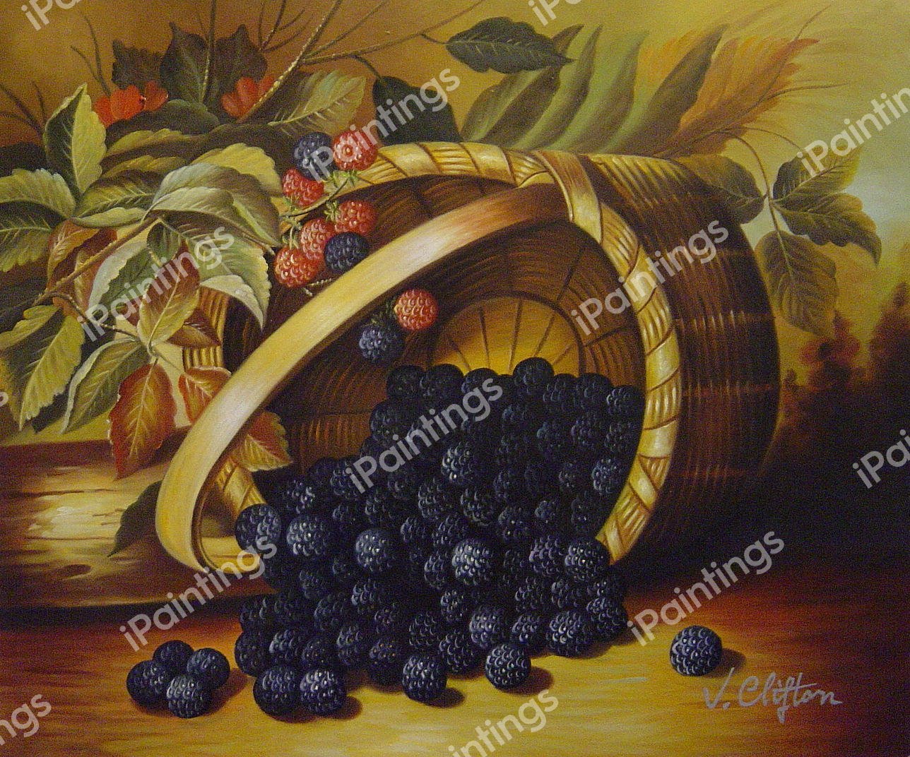 Blackberries In A Basket. The painting by August Laux