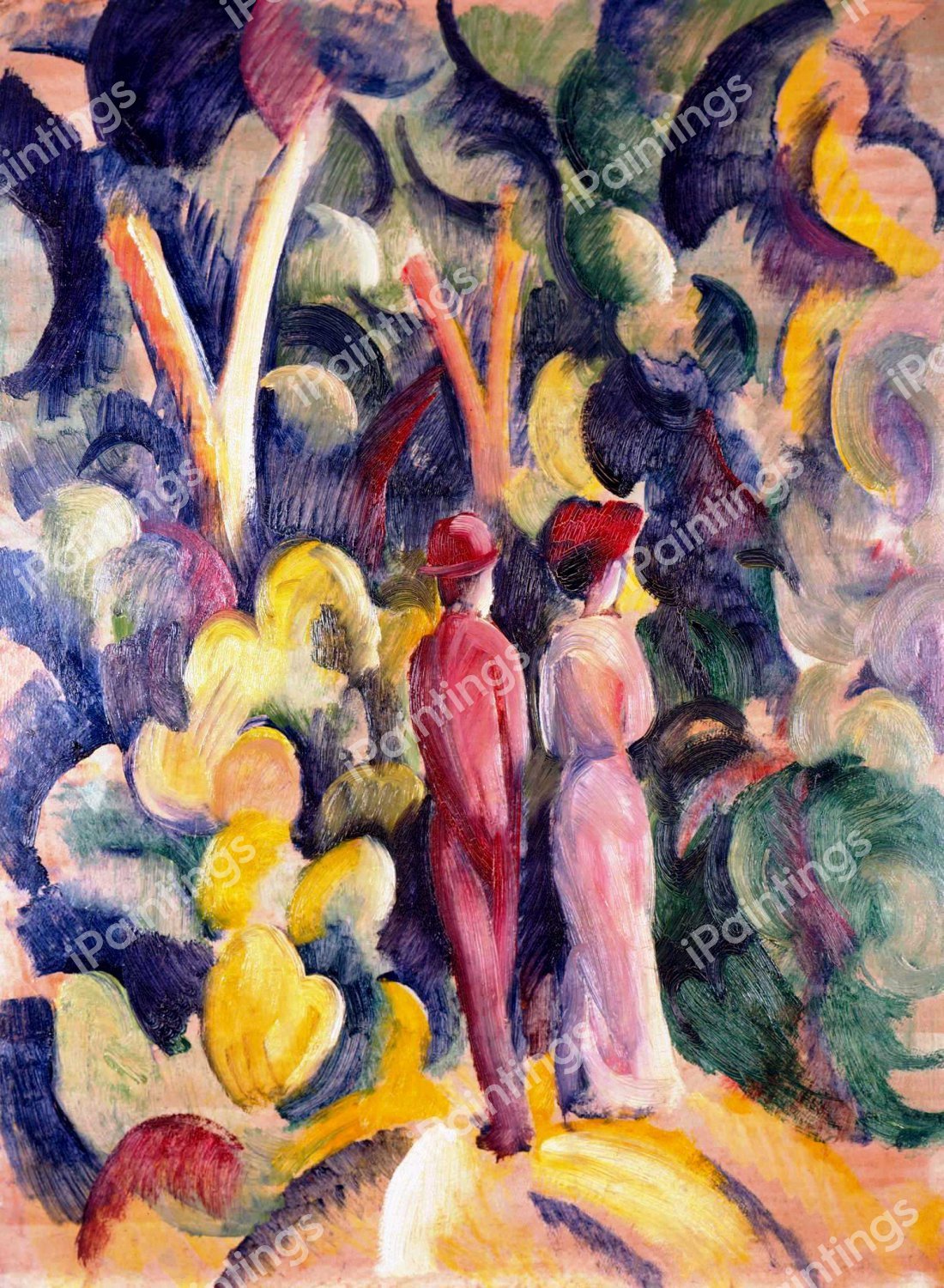 A Couple on the Forest Track. The painting by August Macke