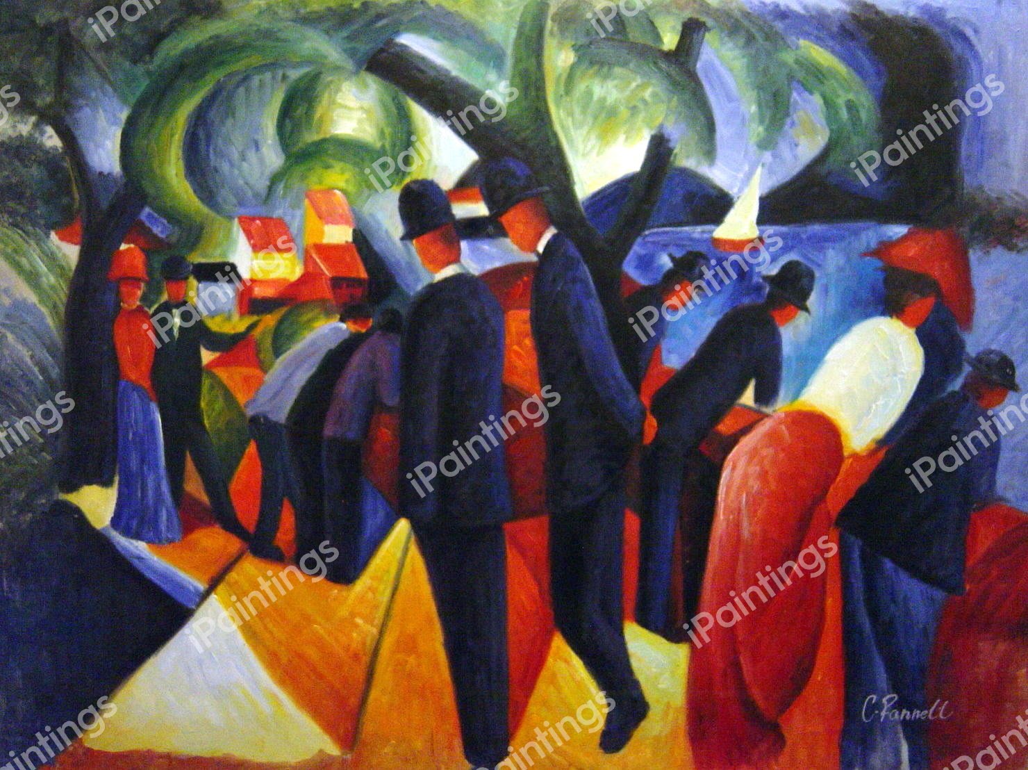 A Stroll On The Bridge. The painting by August Macke