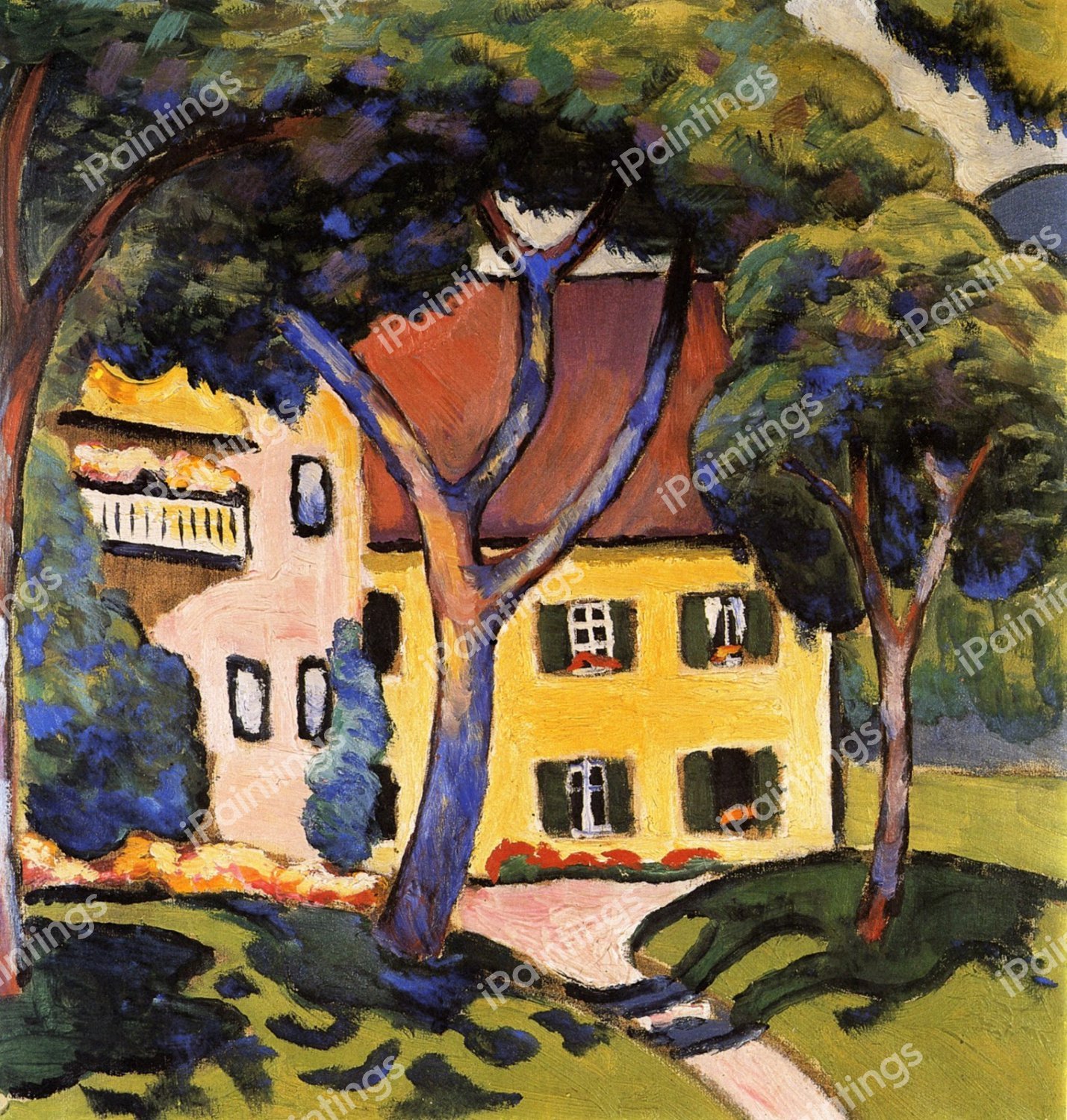 House in a Landscape. The painting by August Macke