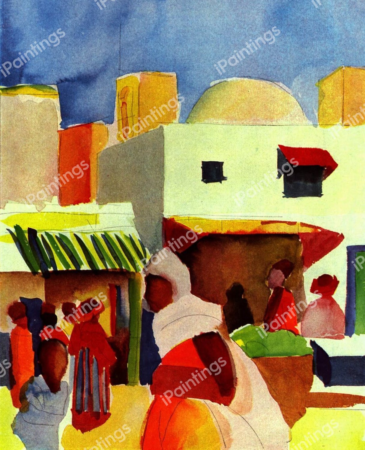 Market in Tunisia. The painting by August Macke