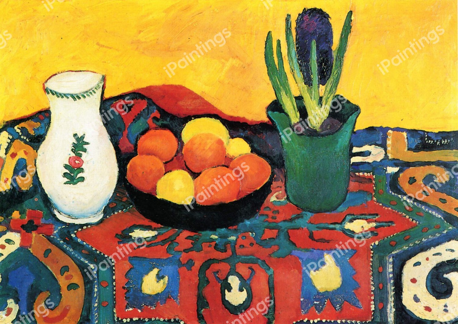 Still Life with Hyacinths and Carpet. The painting by August Macke