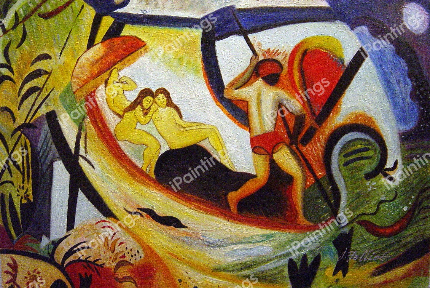 Three Girls In A Barque. The painting by August Macke