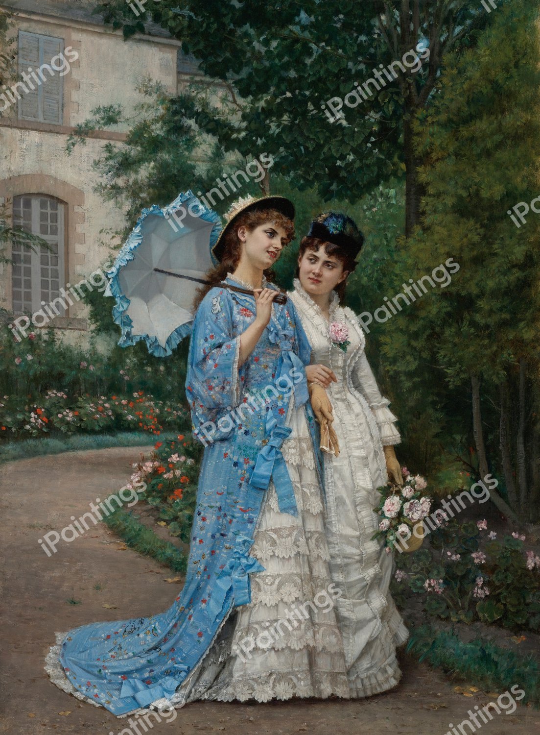 The Garden Stroll Painting by Auguste Toulmouche Reproduction