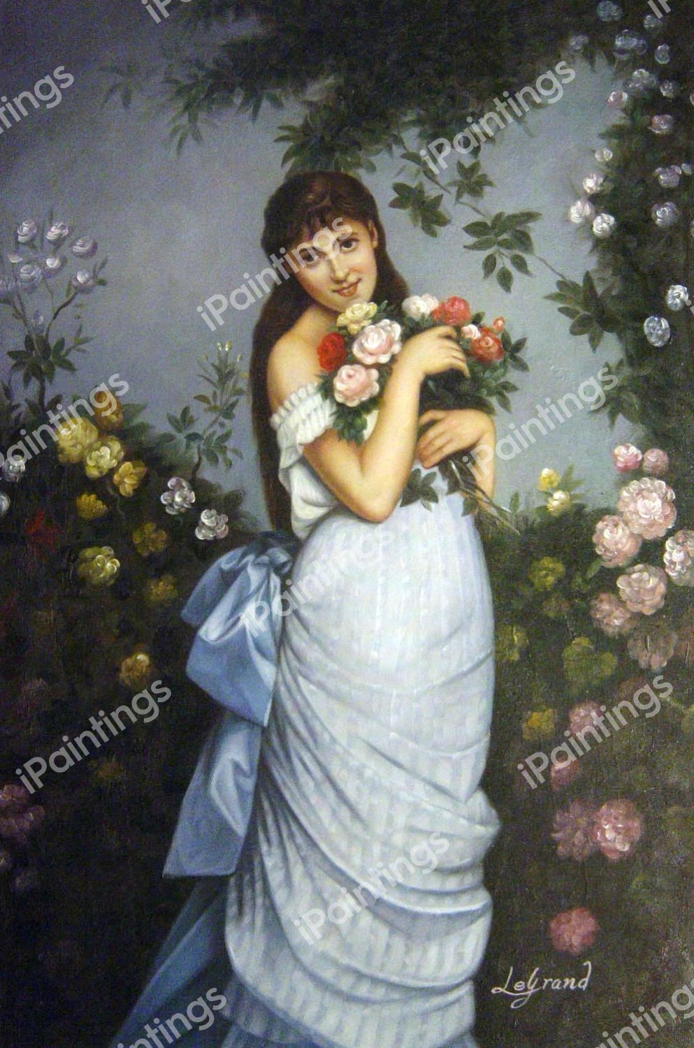 Young Woman In A Rose Garden. The painting by Auguste Toulmouche