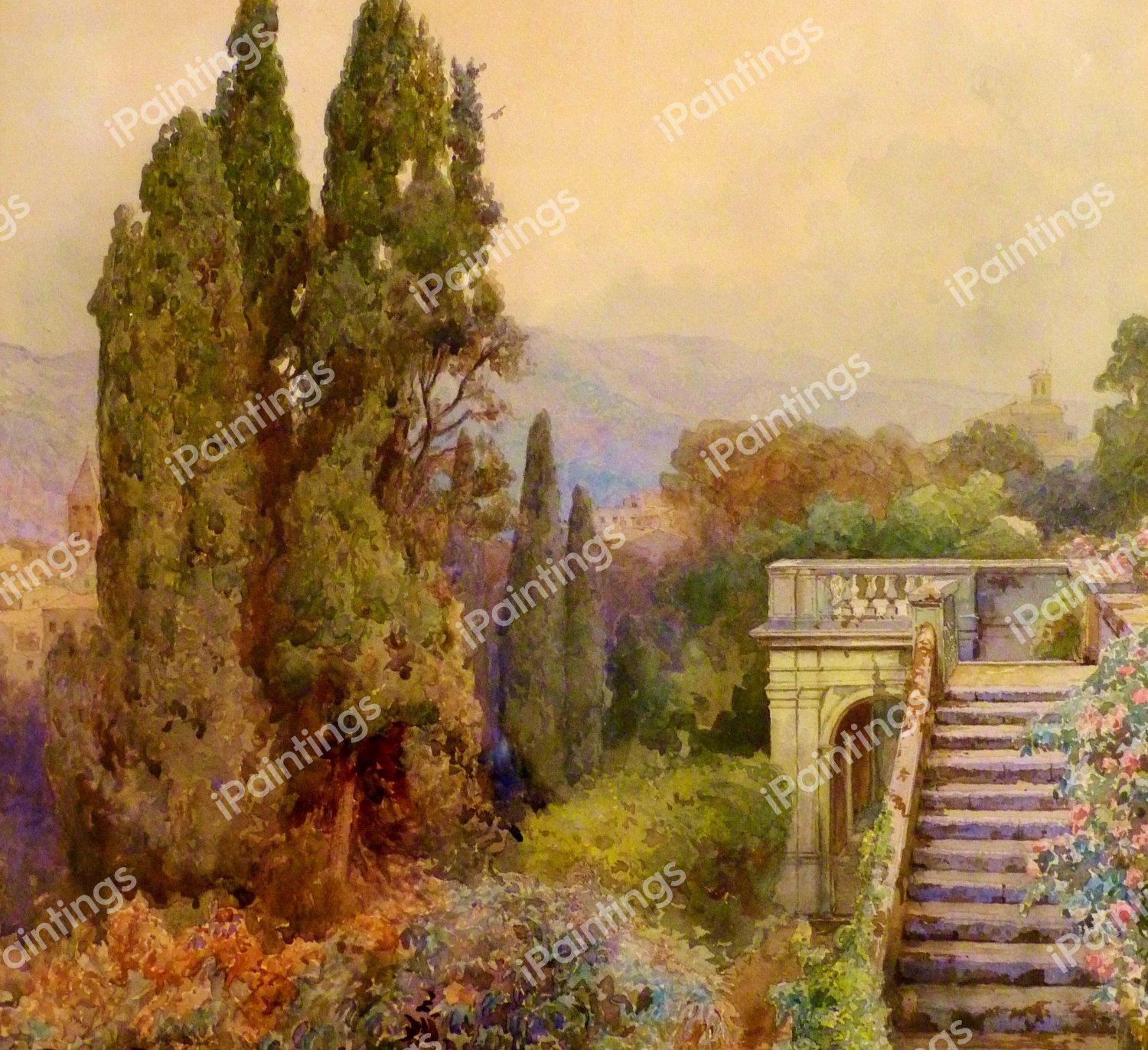 A Coastal Landscape in Spring. The painting by Augusto E. Lovatti