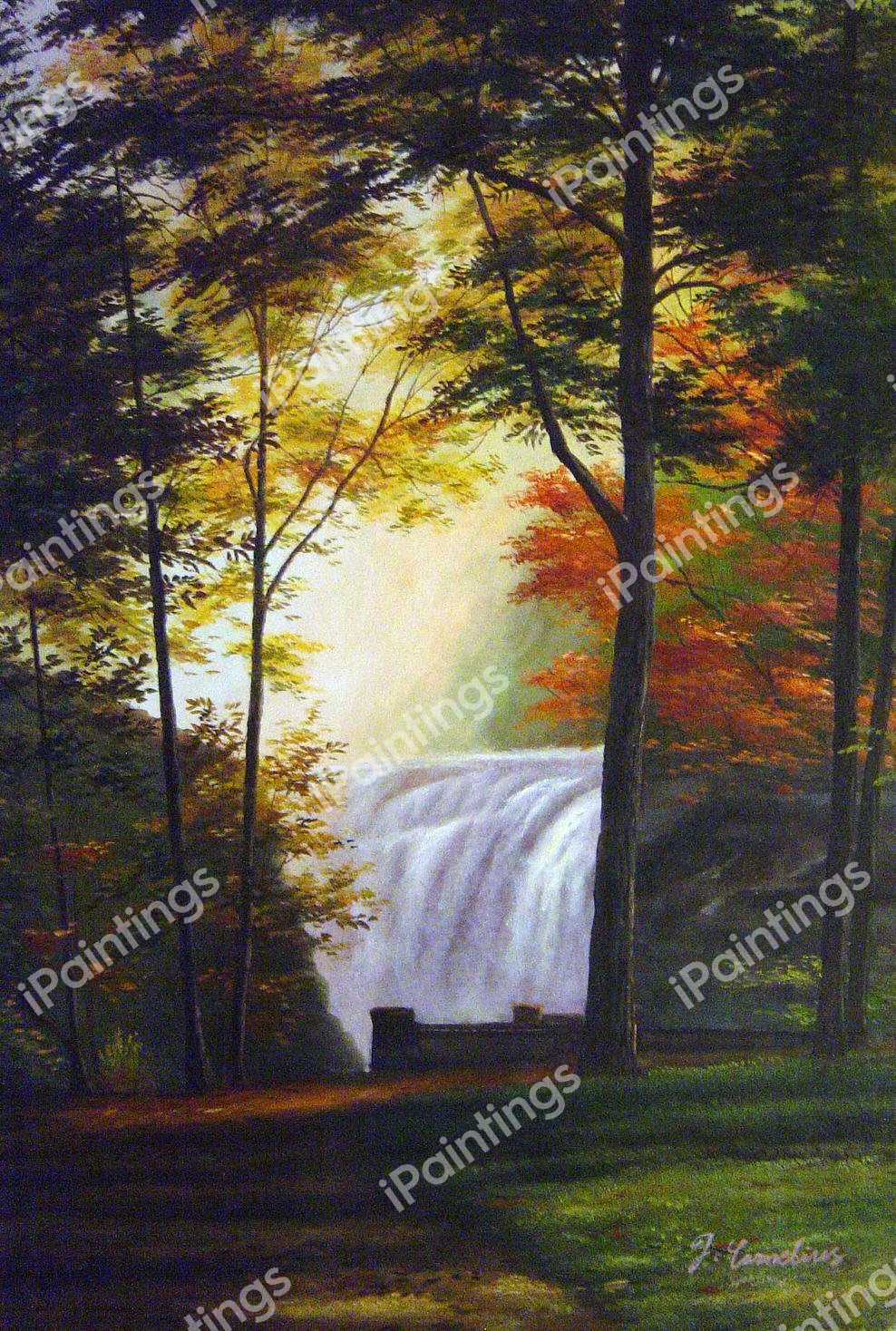 Autumn&#39s Waterfall Mist In The Forest. The painting by Our Originals