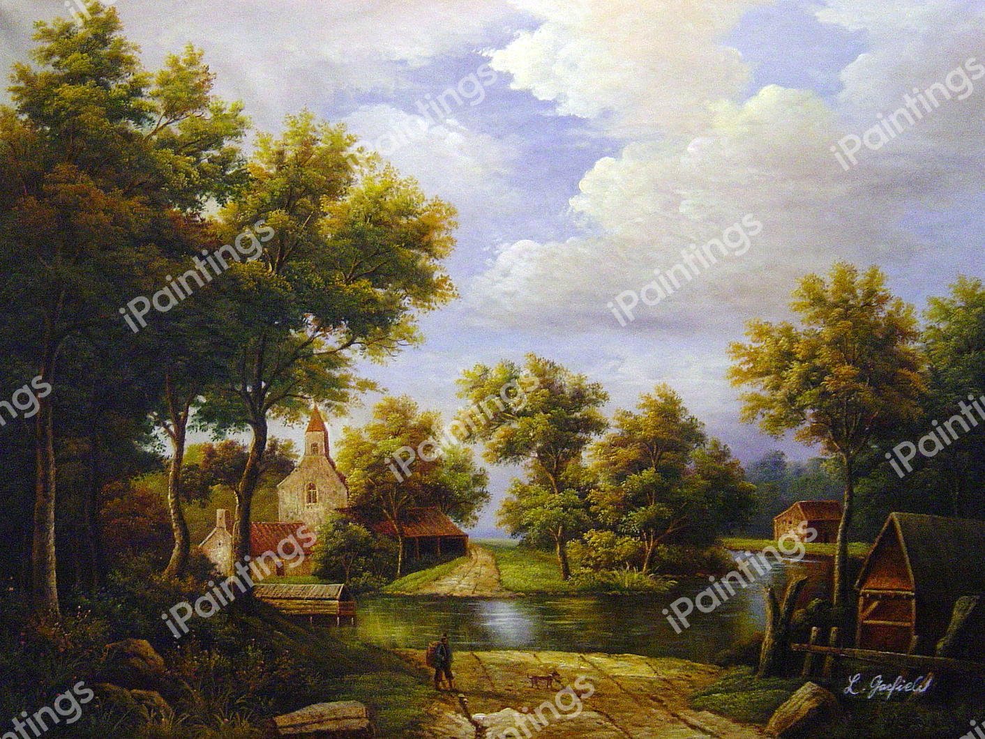 The Ferry Crossing. The painting by Barend Cornelius Koekkoek