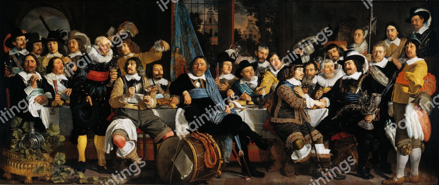 Banquet of the Amsterdam Civic Guard in Celebration of the Peace of Munster. The painting by Bartholomeus van der Helst
