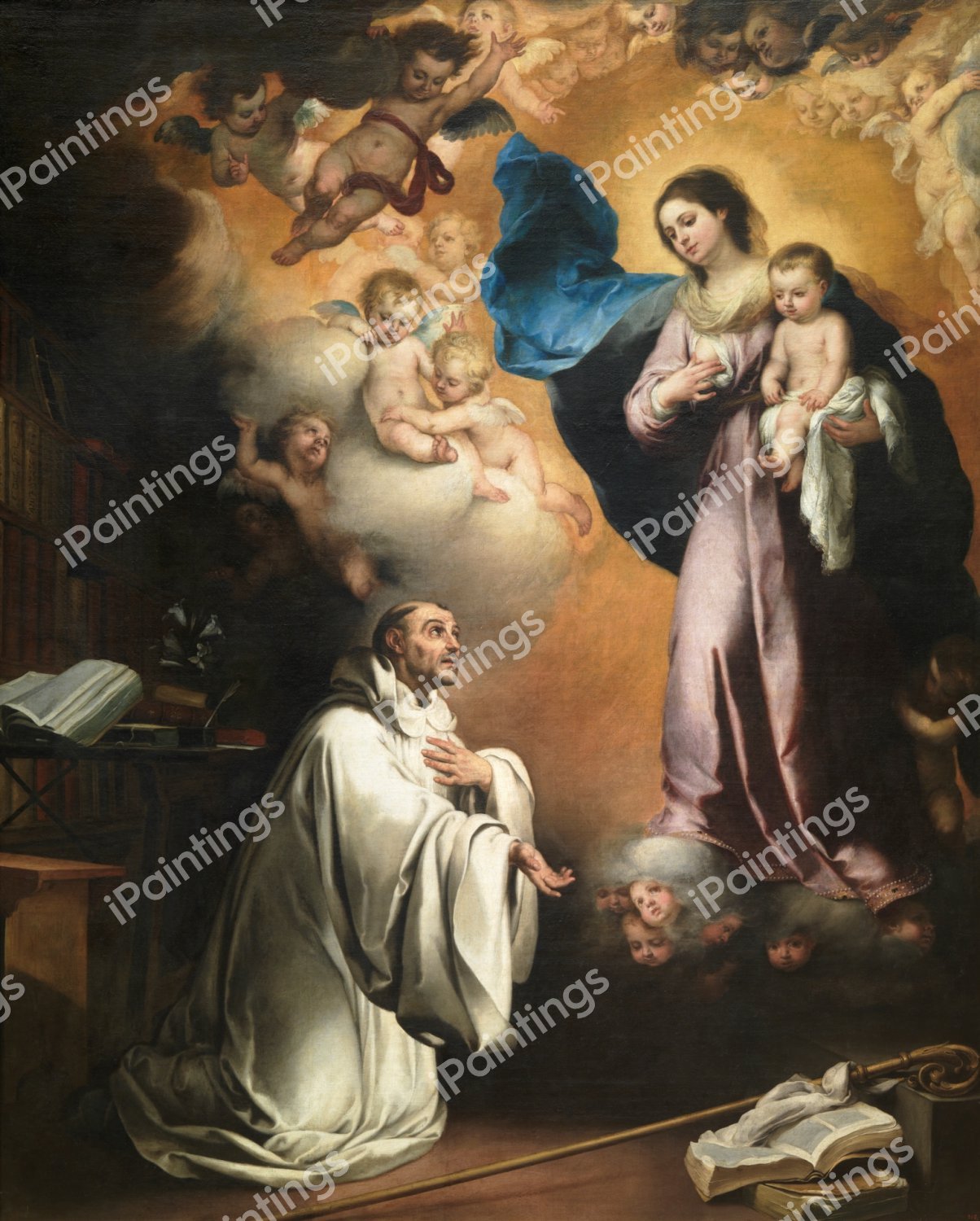 Apparition of the Virgin to St. Bernard. The painting by Bartolome Esteban Murillo