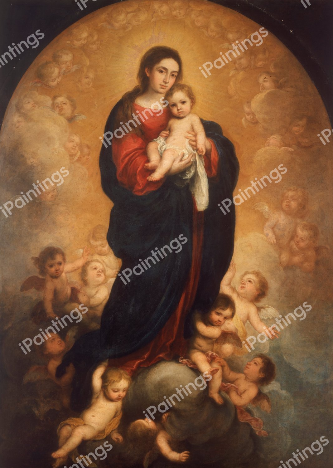 Madonna and Child in Glory. The painting by Bartolome Esteban Murillo