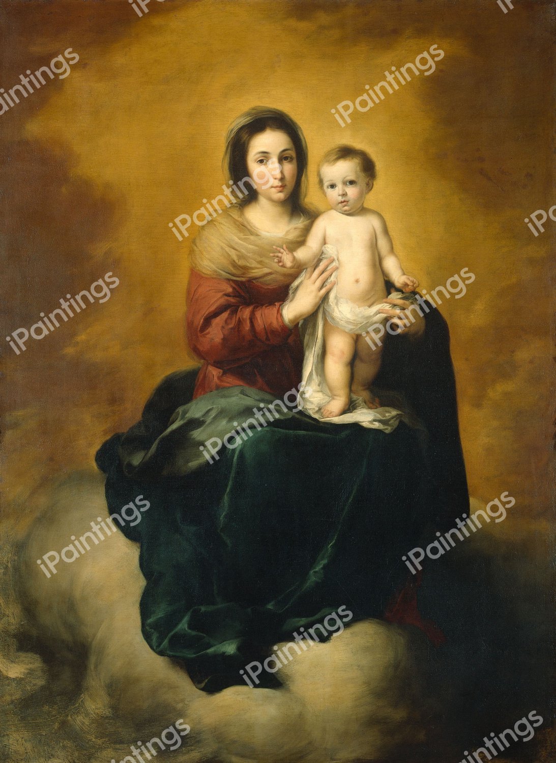 Madonna in the Clouds. The painting by Bartolome Esteban Murillo